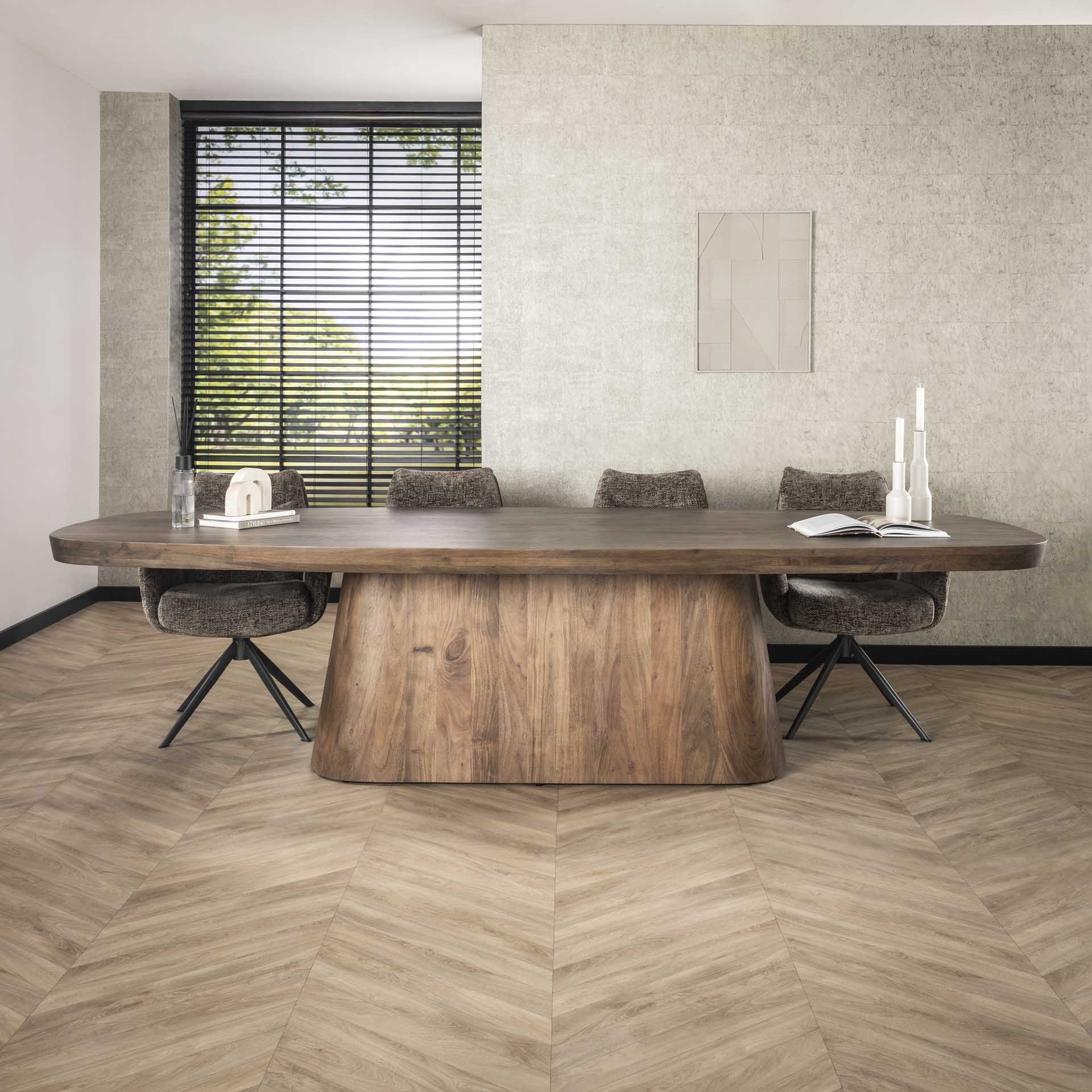 Esstisch Vita Oval 300x120x77 cm – Massivholz Akazie Braun mit Mittelbein & Platz für 8–10 Personen
