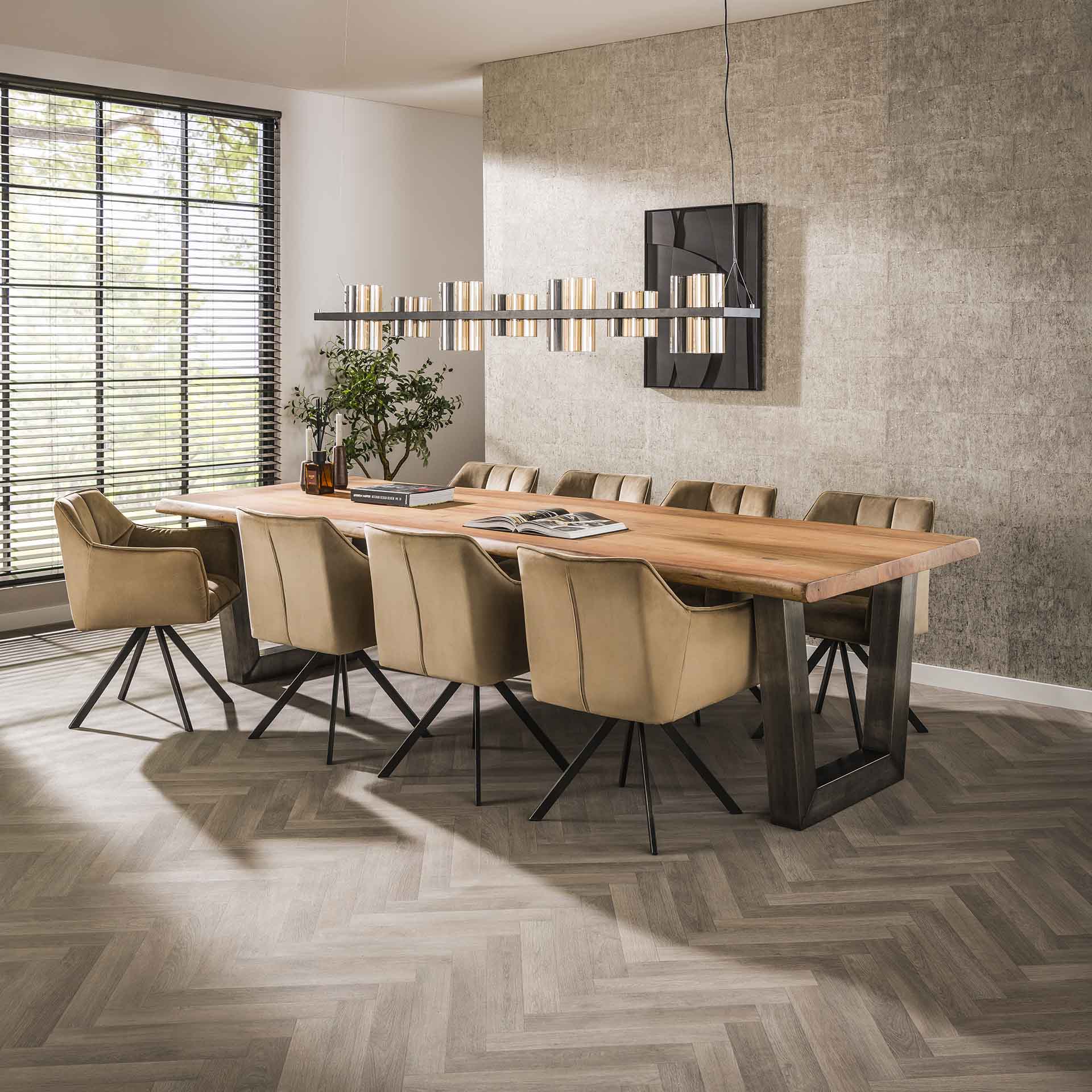 Esstisch Vittoria 300x100x77 cm – Massivholz Akazie mit 6 cm Platte & Edelstahl-Beinen im Industrial Design