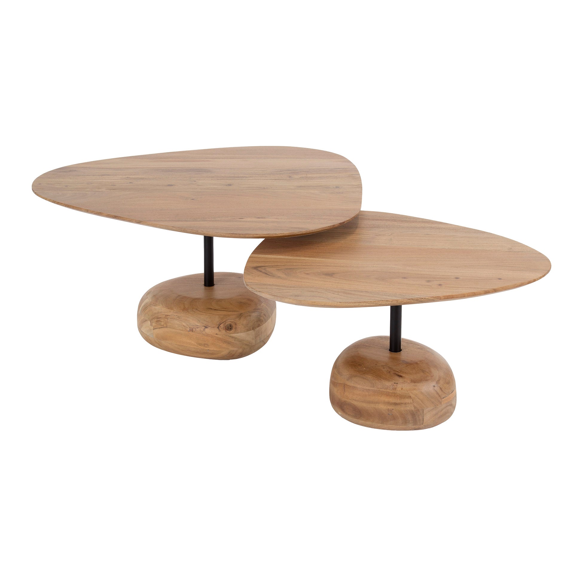 Couchtisch-Set Picasso 2er-Set – Dreieckige Akazienholz-Tische 78x84x40 cm & 63x60x35 cm
