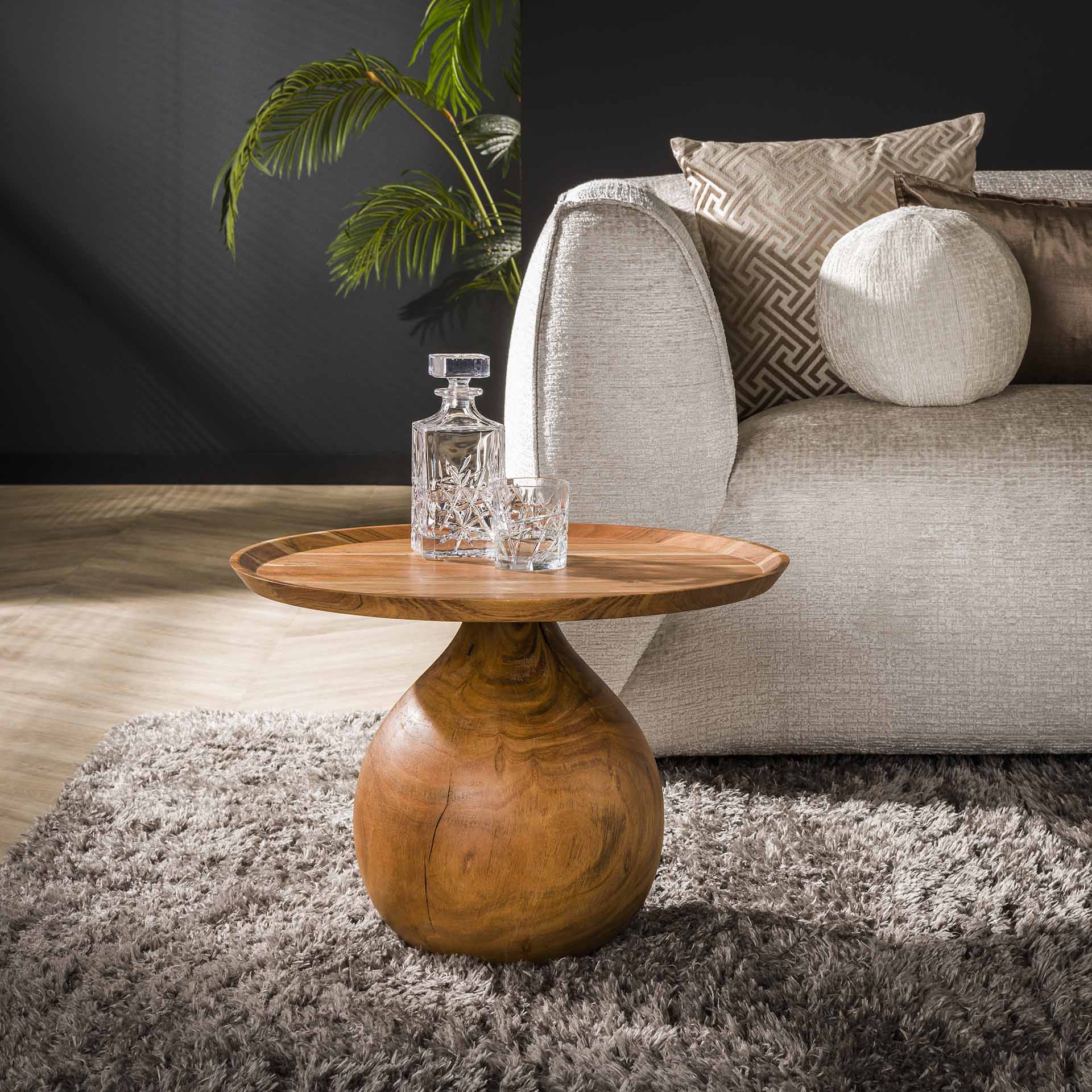 Couchtisch Giro Ø60x41 cm – massiver Akazienholz-Tisch mit rundem Fuß & erhöhter Tischkante