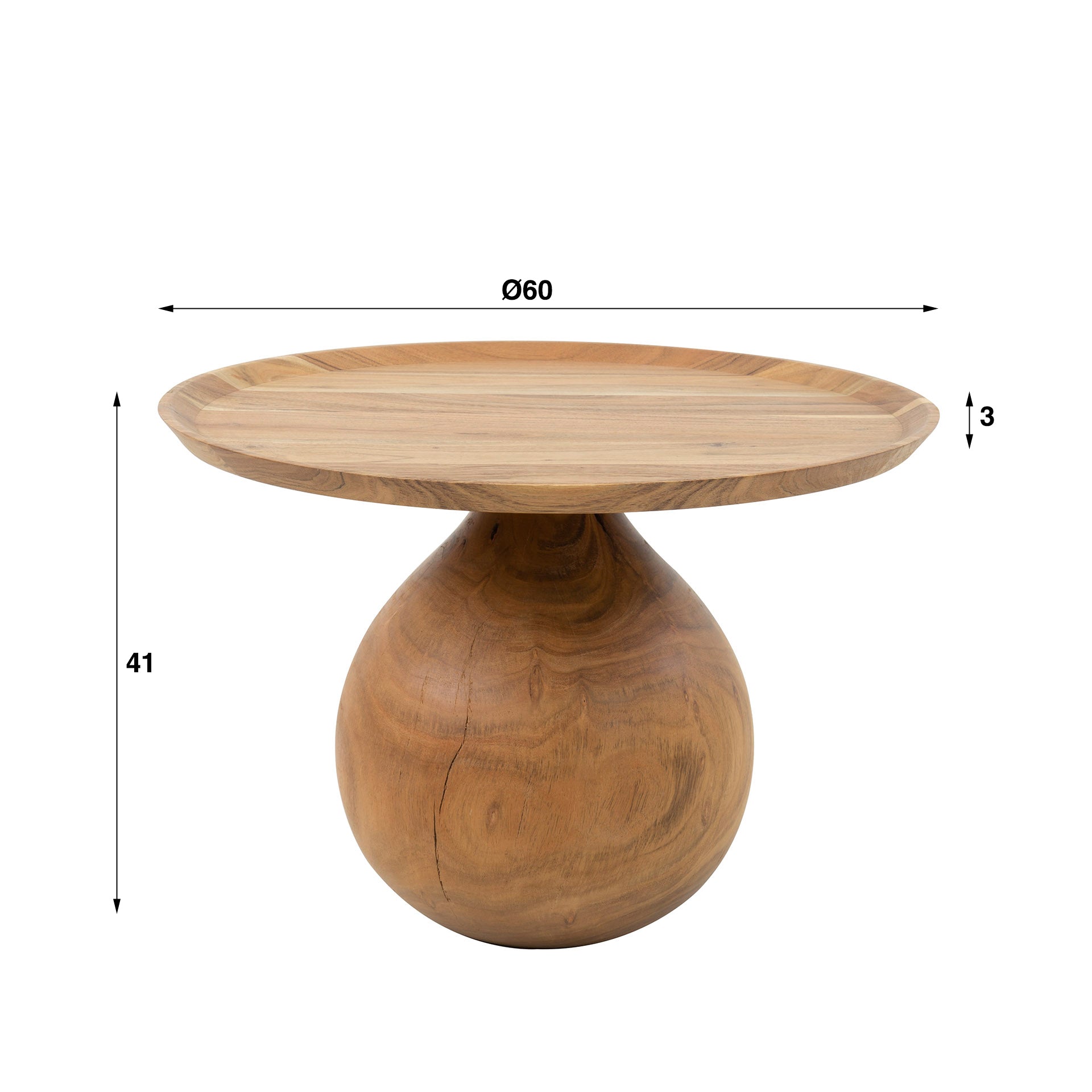Couchtisch Giro Ø60x41 cm – massiver Akazienholz-Tisch mit rundem Fuß & erhöhter Tischkante