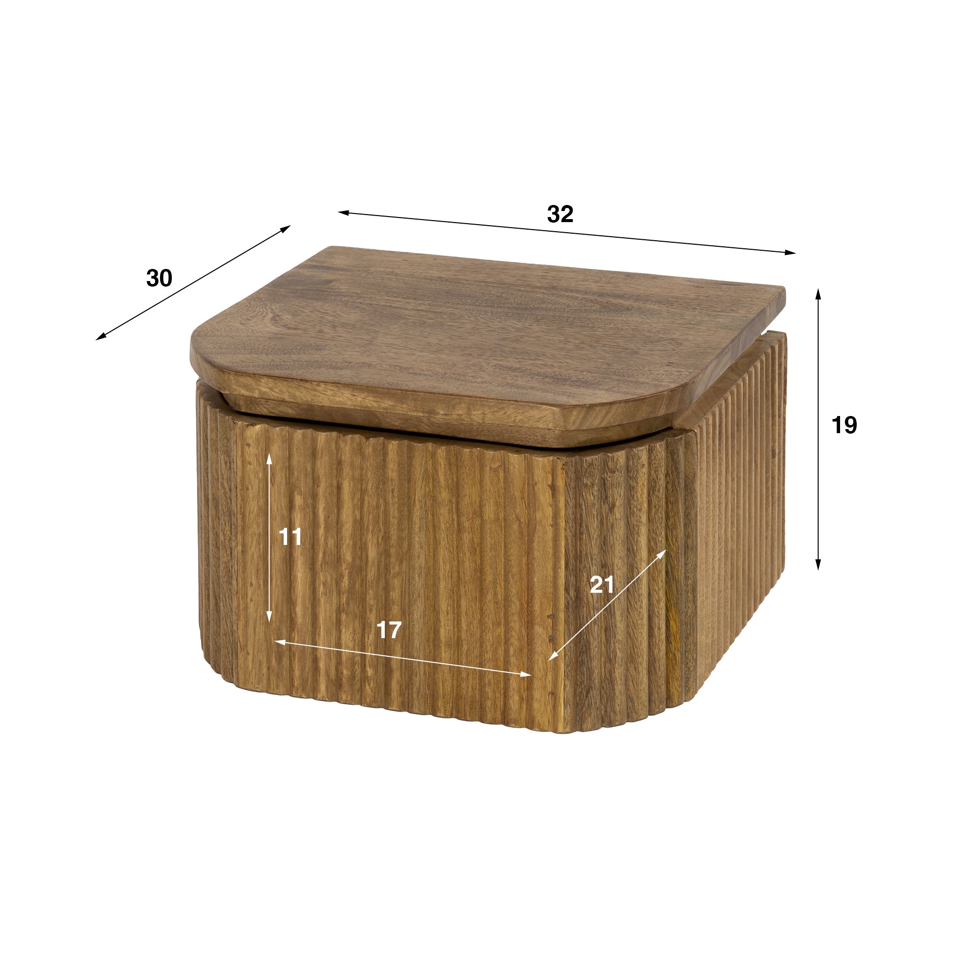 Nachttisch Nuvino XS – Mangoholz Sand mit Wellenmuster & Schublade, 32 x 30 x 19 cm
