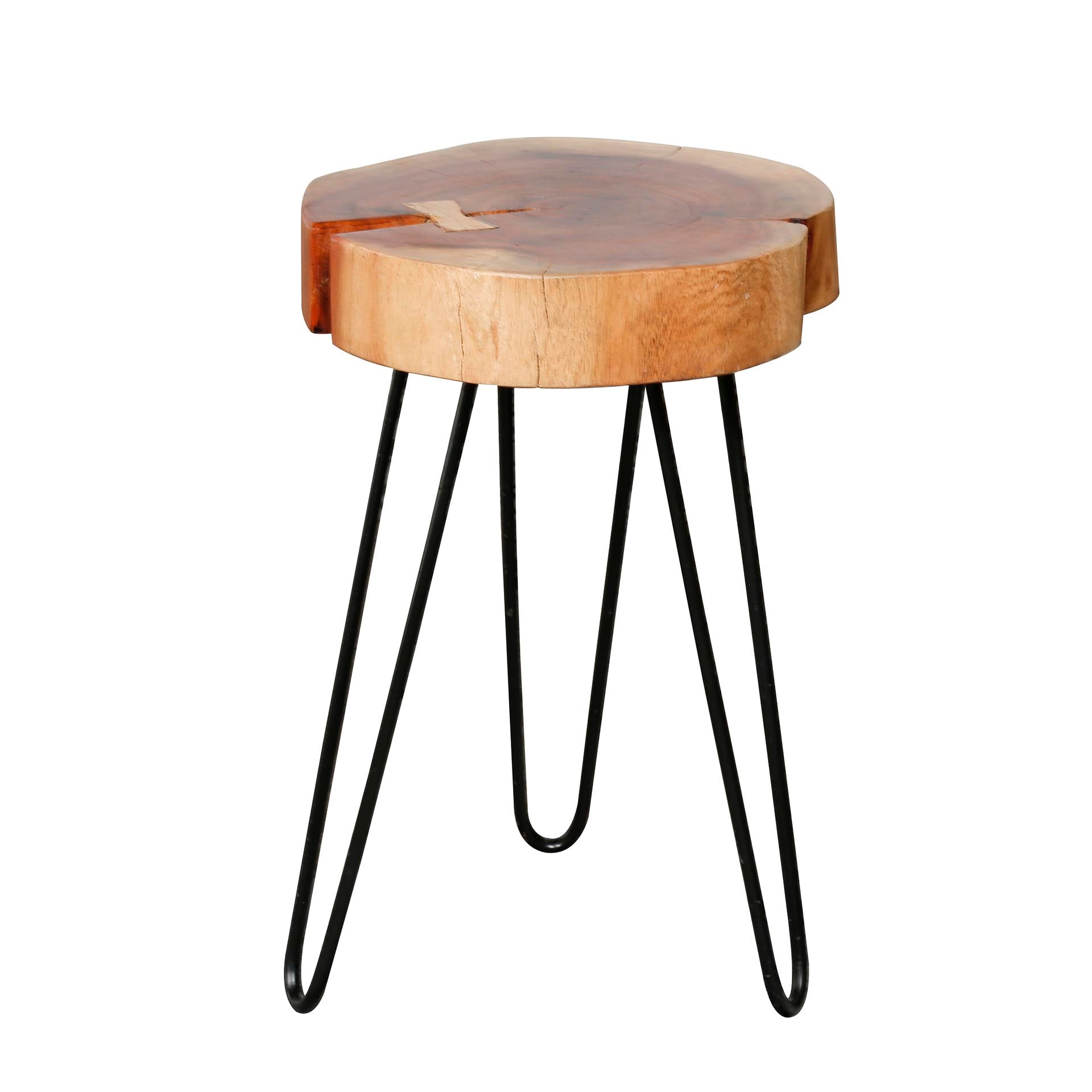 Beistelltisch Albero Ø32 cm – Akazienholz-Baumscheibe mit Stahlgestell, 45 cm hoch