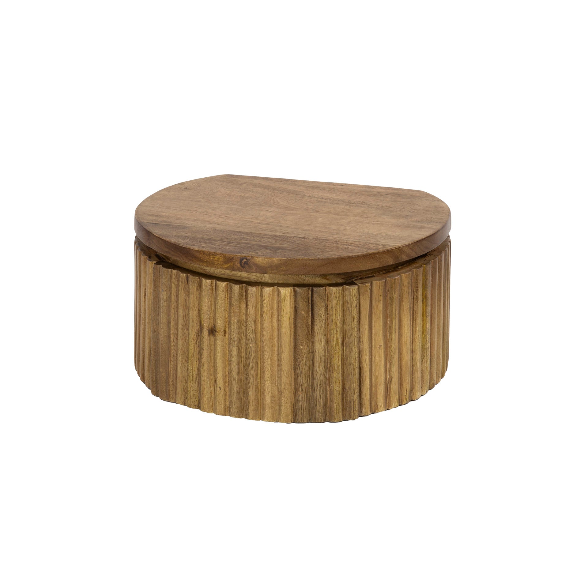 Nachttisch Nuvino XS – rundes Mangoholz Sand mit Wellenmuster & Schublade, 30 x 26 x 15 cm