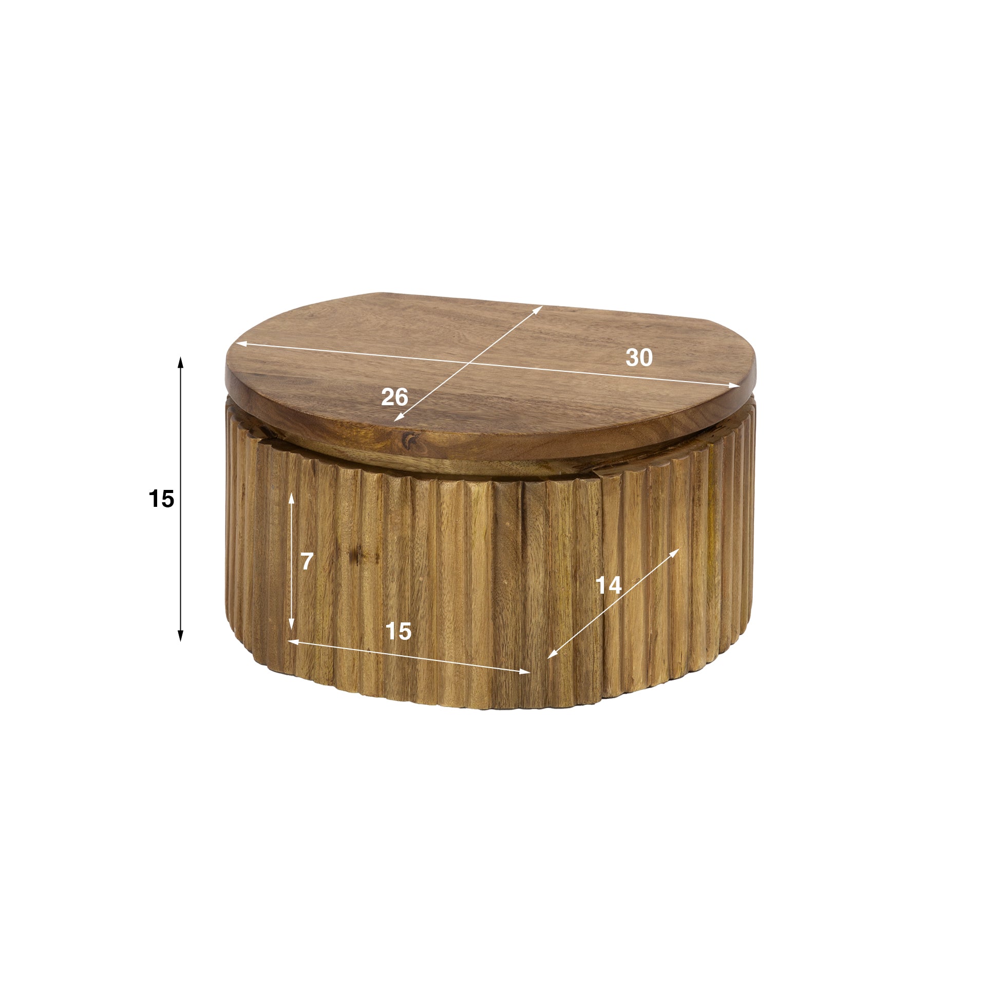 Nachttisch Nuvino XS – rundes Mangoholz Sand mit Wellenmuster & Schublade, 30 x 26 x 15 cm