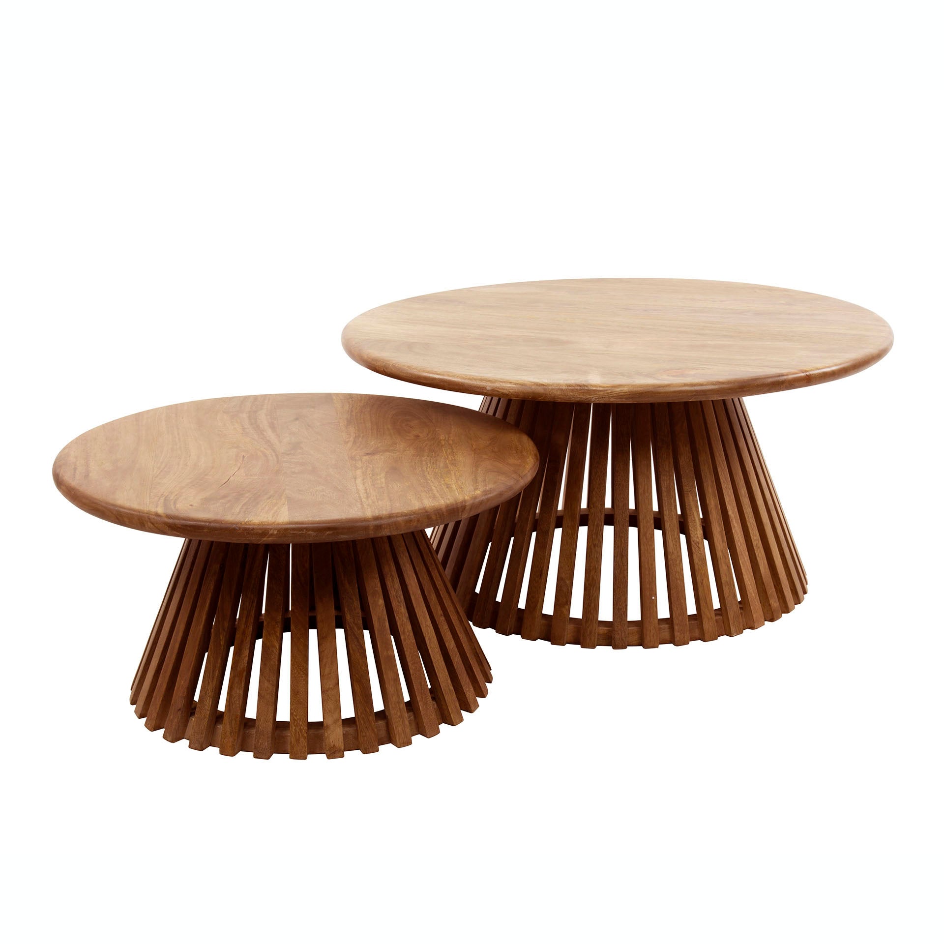 Couchtisch 2er Set Rotondo – konisches Design aus Mangoholz, Ø80x40 cm & Ø60x32 cm