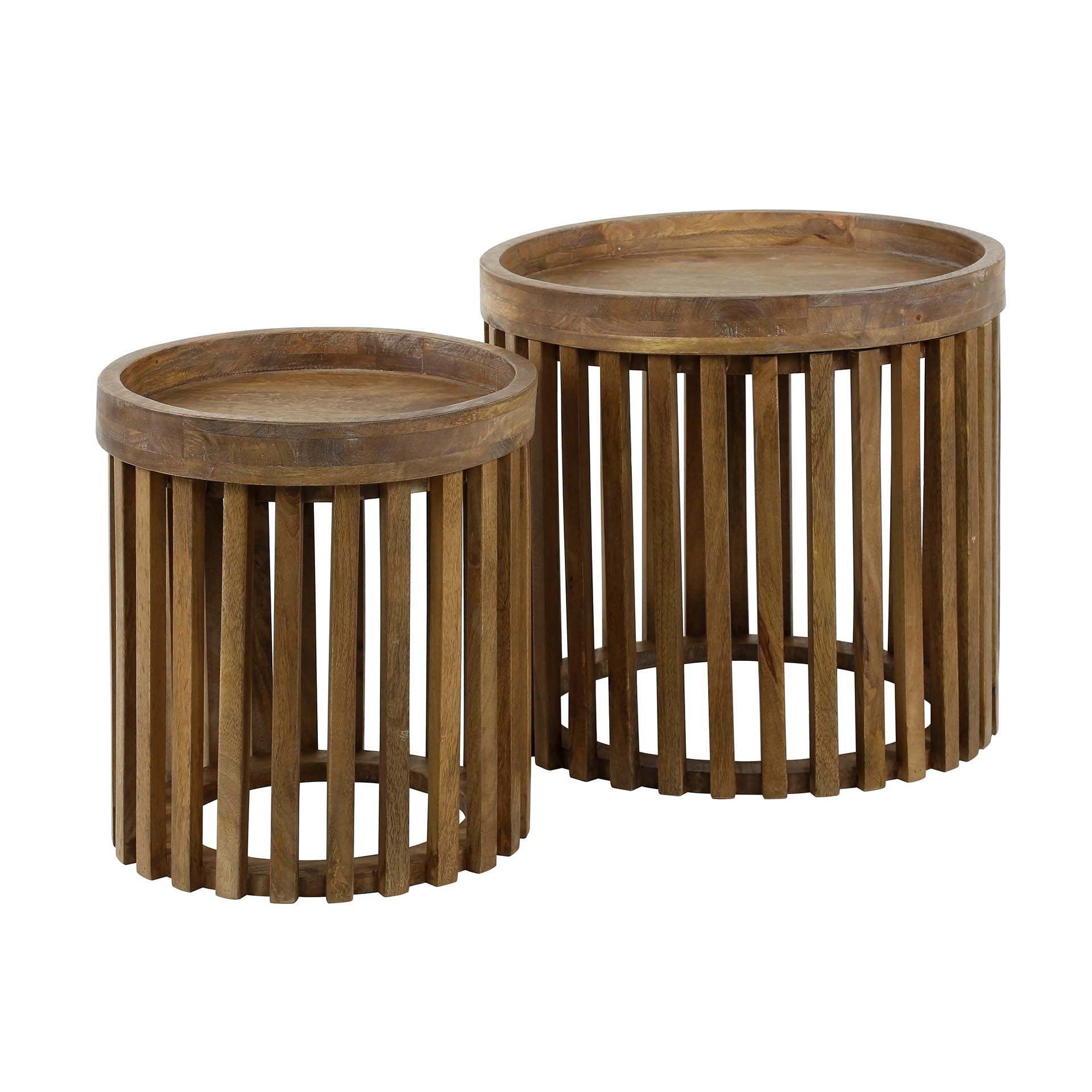 Beistelltisch 2er Set Rotondo – rundes Mangoholz-Design mit Stauraum, Ø45x45 cm & Ø34x40 cm