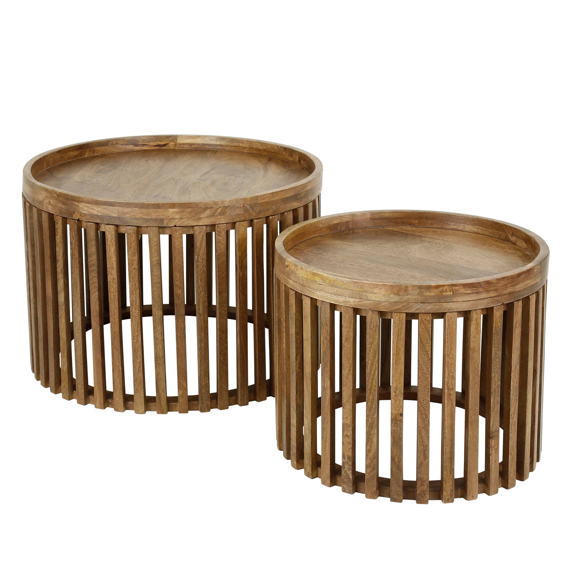 Couchtisch 2er Set Rotondo – rundes Mangoholz-Design mit erhöhter Kante & Stauraum, Ø65x40 cm & Ø50x35 cm