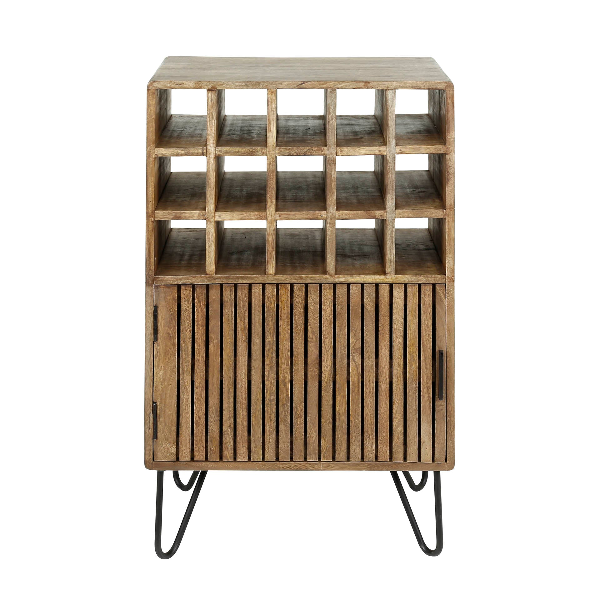 Weinschrank Rotondo – Mango Holz mit Lamellentür & 15 Flaschenfächern, 56x38x90 cm