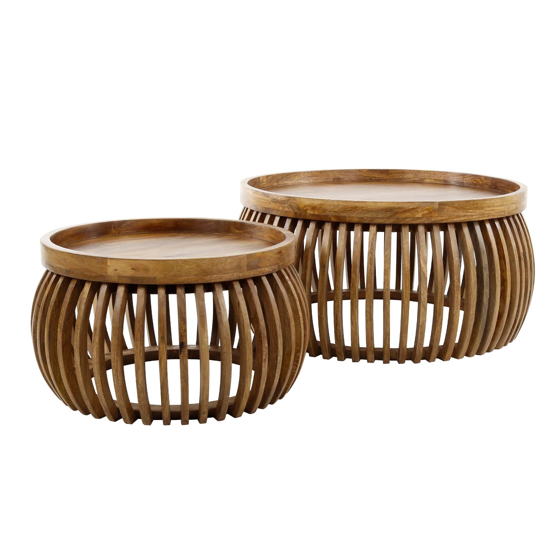 Couchtisch 2er Set Rotondo Curve – rundes Mangoholz-Design mit erhöhter Kante, Ø 78x40 cm & Ø 55x35 cm