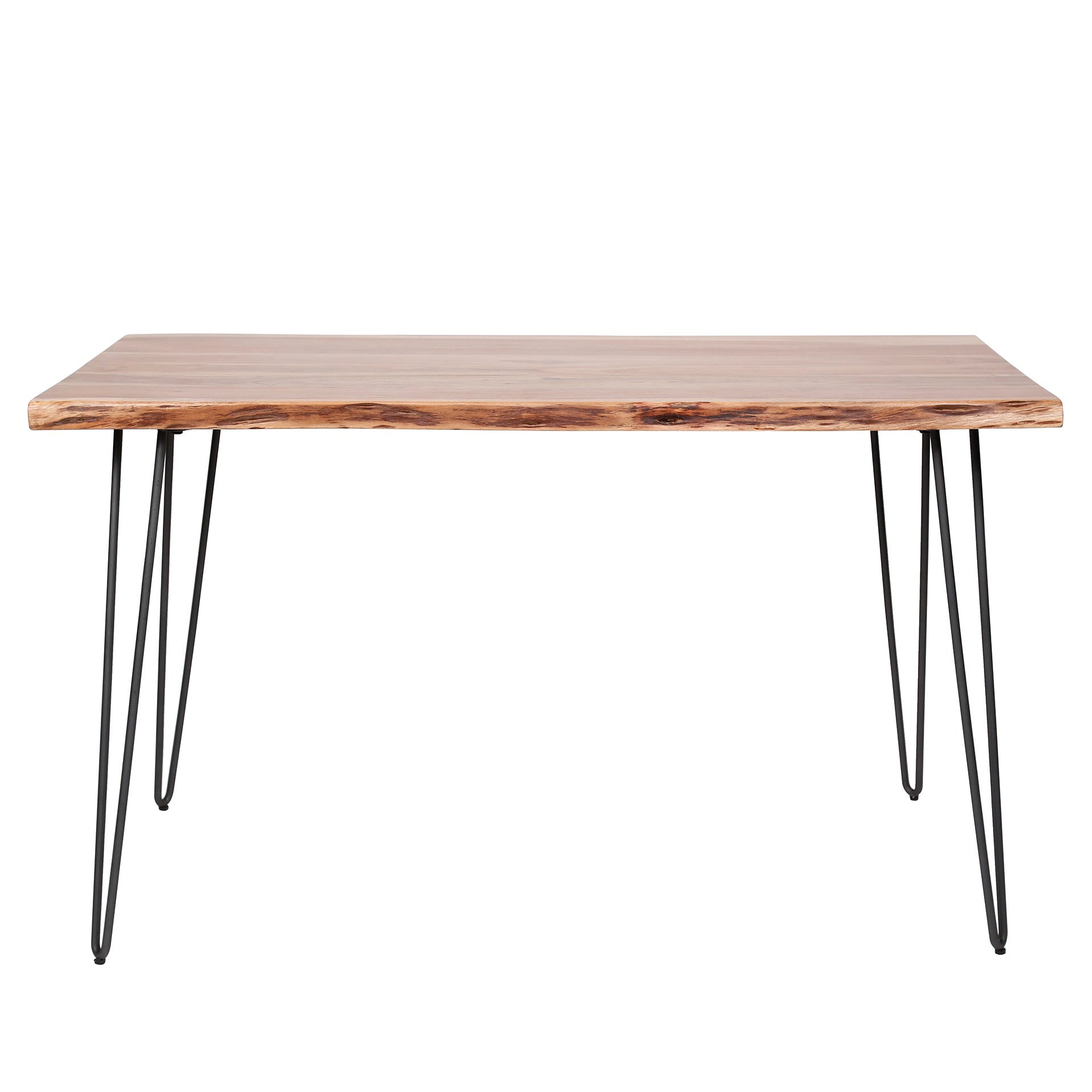 Esstisch Albero 130x70x77 cm – Akazienholz mit Baumkante & pulverbeschichtetem Stahlgestell