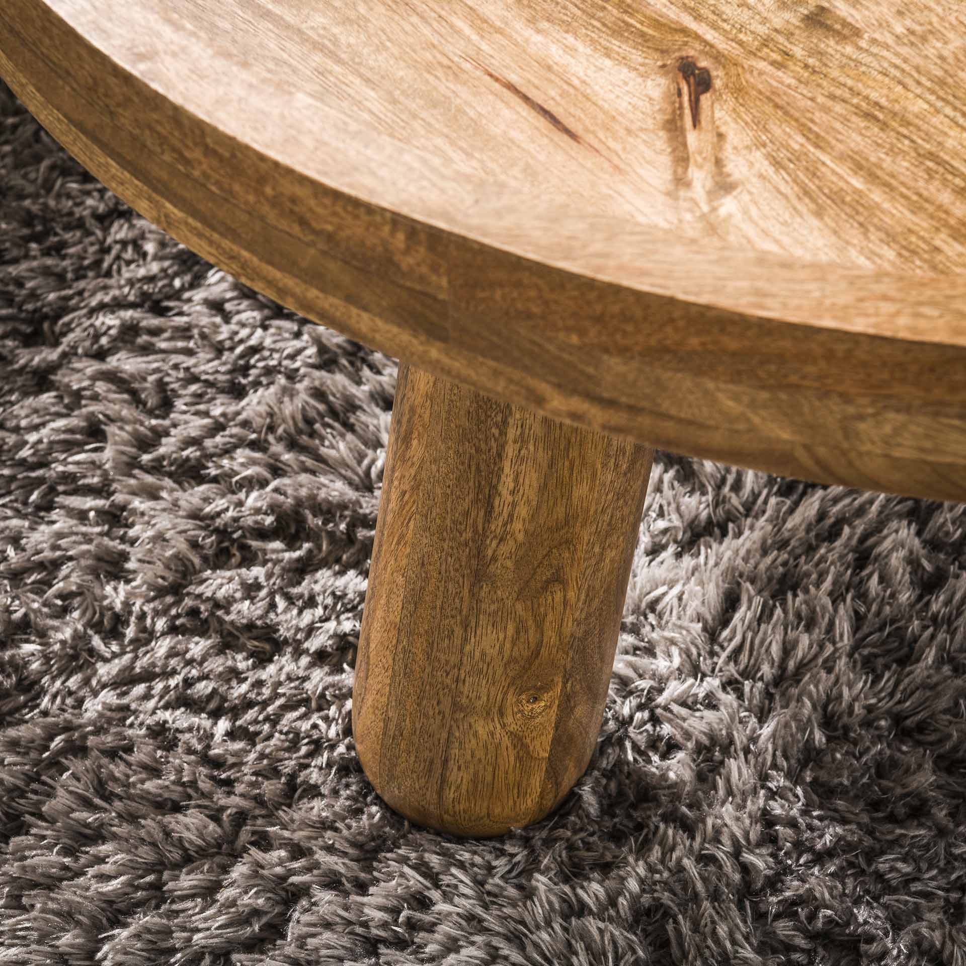 Couchtisch Set/2 Sandaro – runde Mangoholz-Tische mit erhöhtem Rand & sandfarbenem Finish (Ø80x41 cm & Ø60x35 cm)