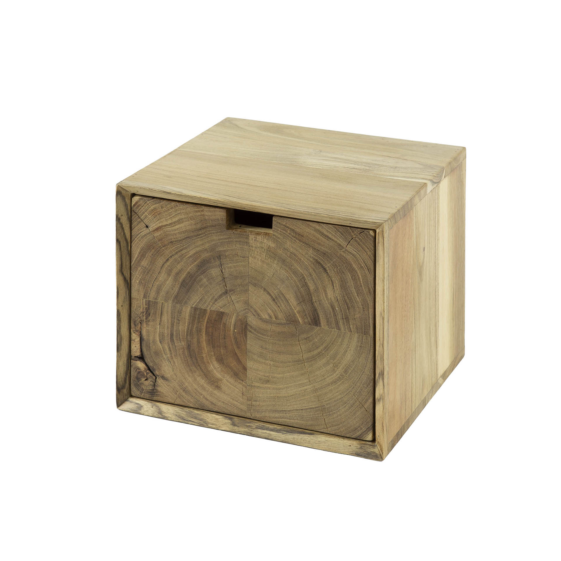 Schwebender Nachttisch Liora – Akazienholz mit Baumquerschnitt-Front, 30 x 29 x 25 cm