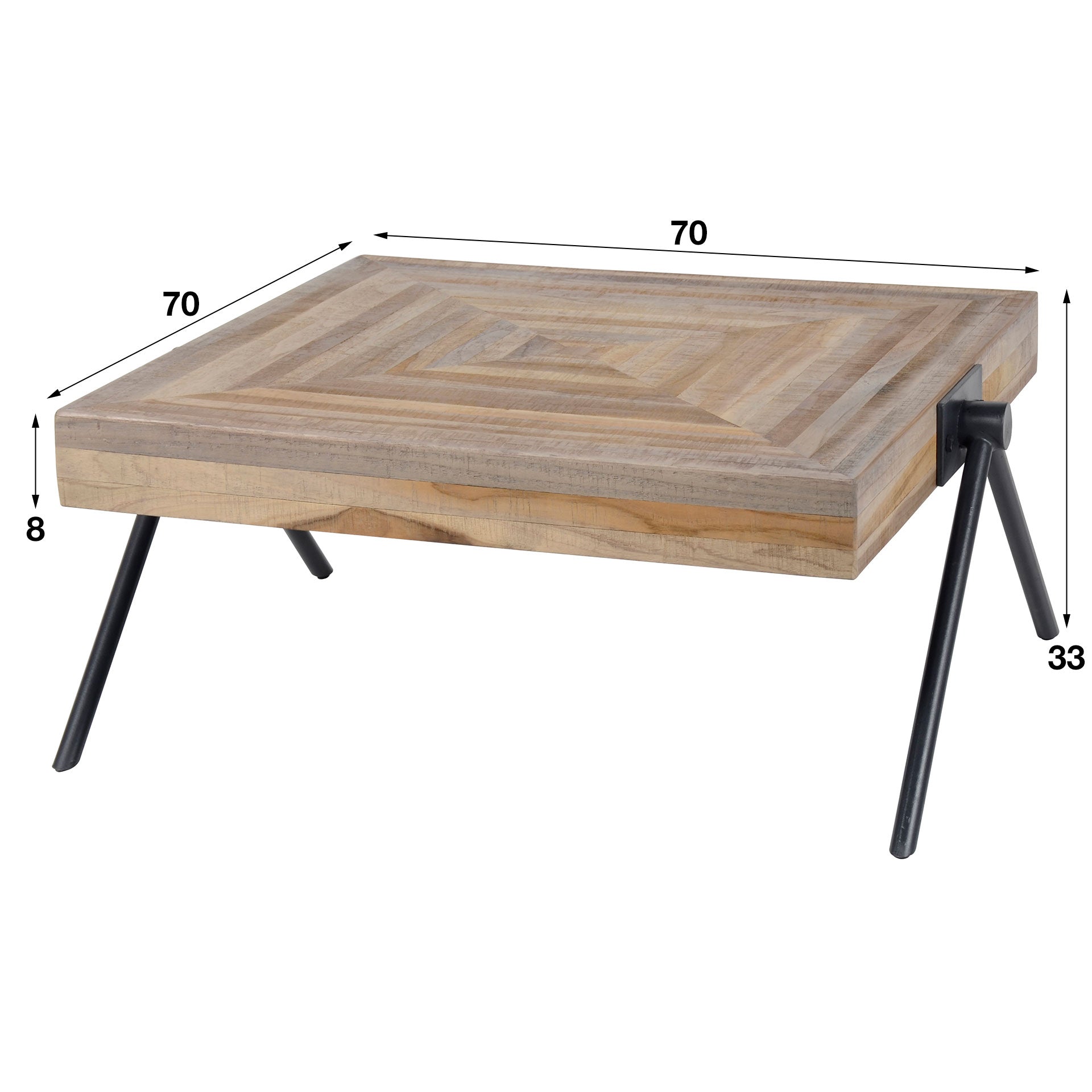 Couchtisch Vista 70x70x43 cm – quadratischer Tisch aus Teakholz mit Stahlgestell im Industrial Design