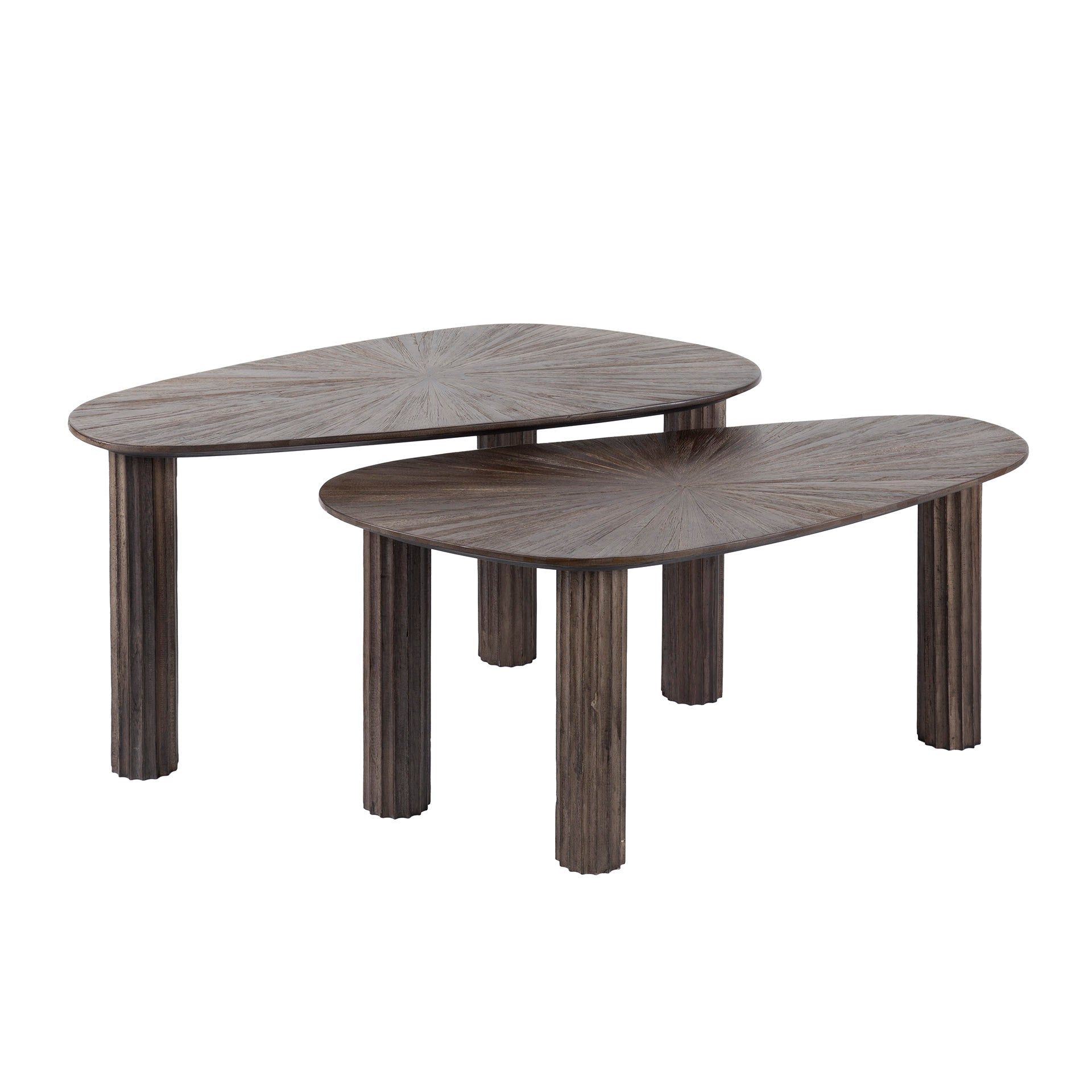 Couchtisch Set/2 Tevara – organische Teakholz-Tische in Dunkelbraun, 84x39x43 cm & 84x39x38 cm