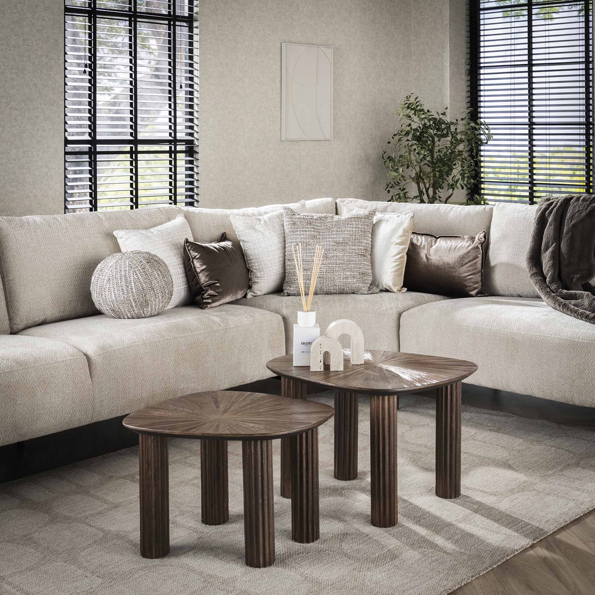Couchtisch Set/2 Tevara – viereckige Tische aus massivem Teakholz in Dunkelbraun, 62x51x42 cm & 54x44x38 cm
