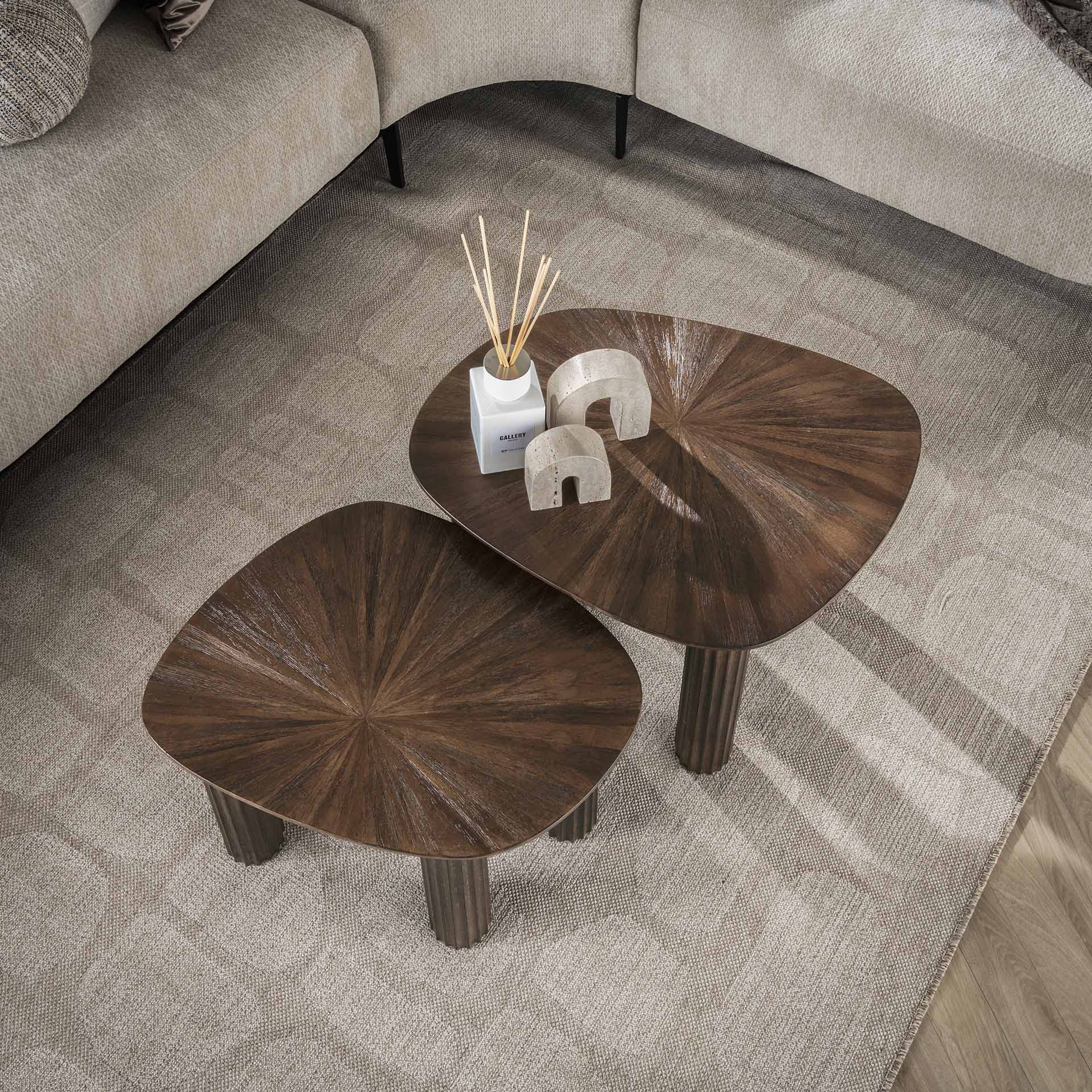 Couchtisch Set/2 Tevara – viereckige Tische aus massivem Teakholz in Dunkelbraun, 62x51x42 cm & 54x44x38 cm