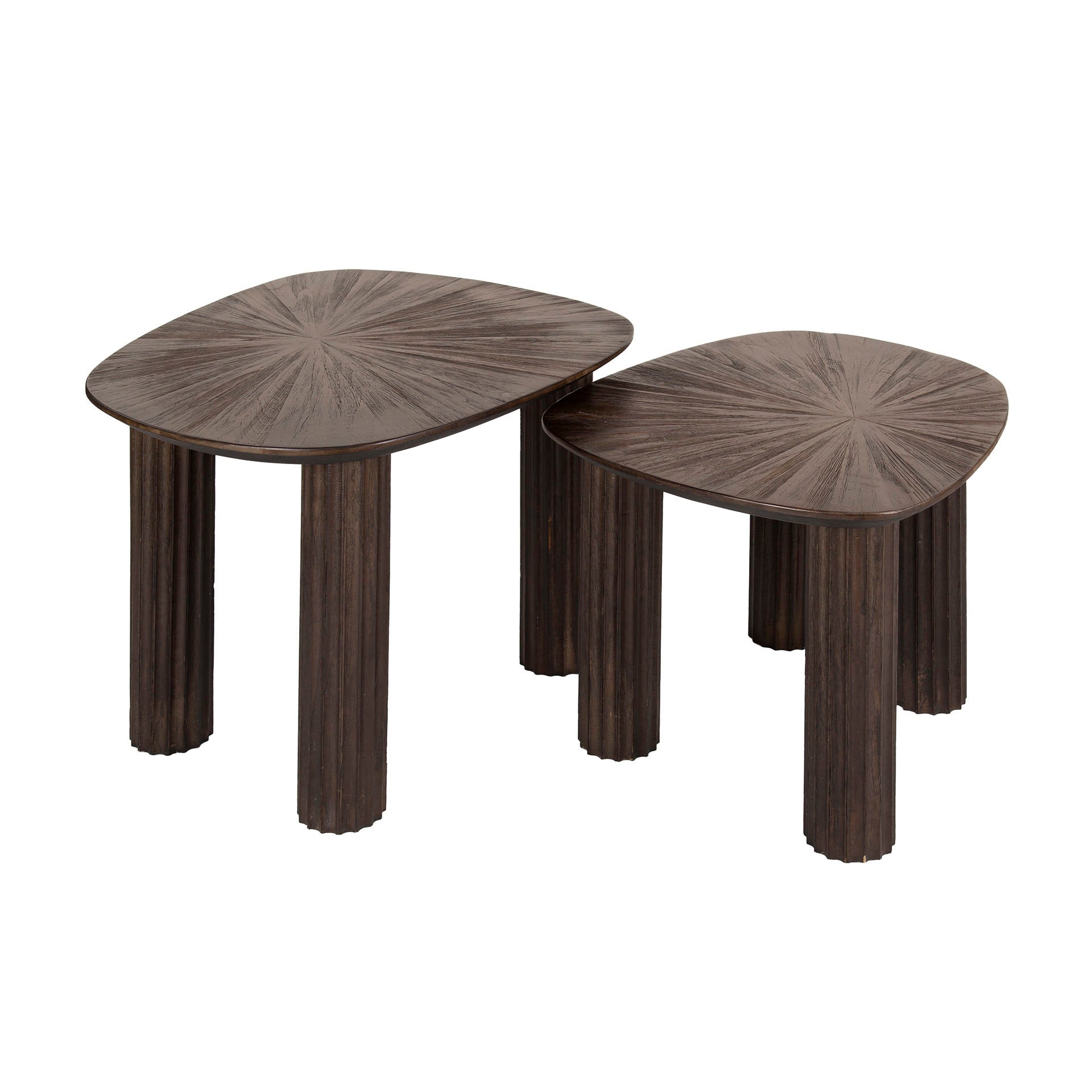 Couchtisch Set/2 Tevara – viereckige Tische aus massivem Teakholz in Dunkelbraun, 62x51x42 cm & 54x44x38 cm