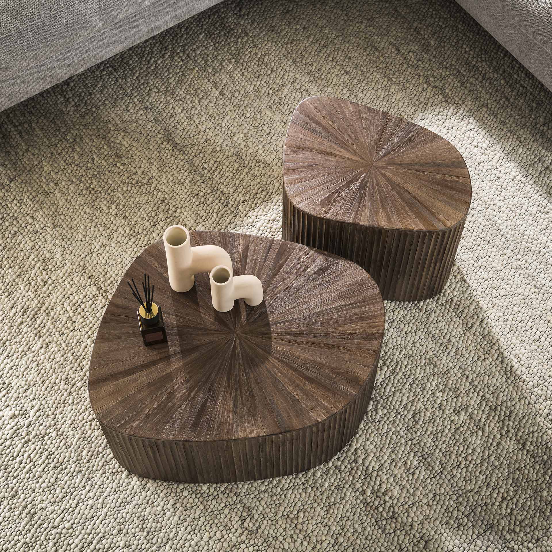 Couchtisch Set/2 Tevara XL – rechteckige Tische aus massivem Teakholz, dunkelbraun, mit Wellenmuster, 73 x 68 x 31 cm