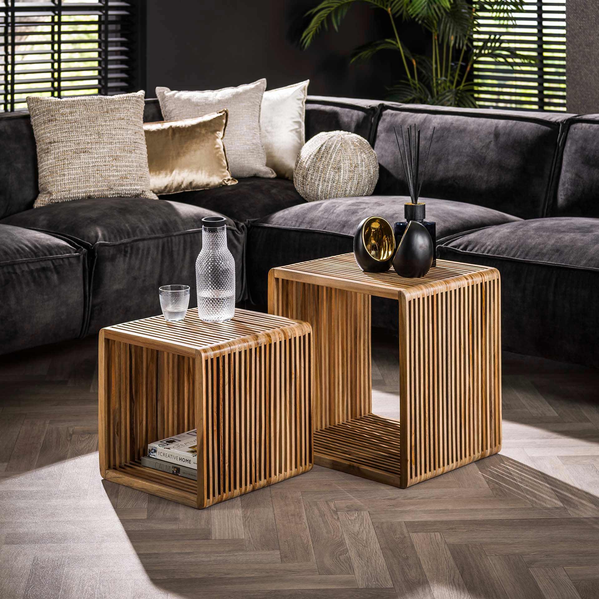 Couchtisch set/2 rib / Verwitterten Teakholz