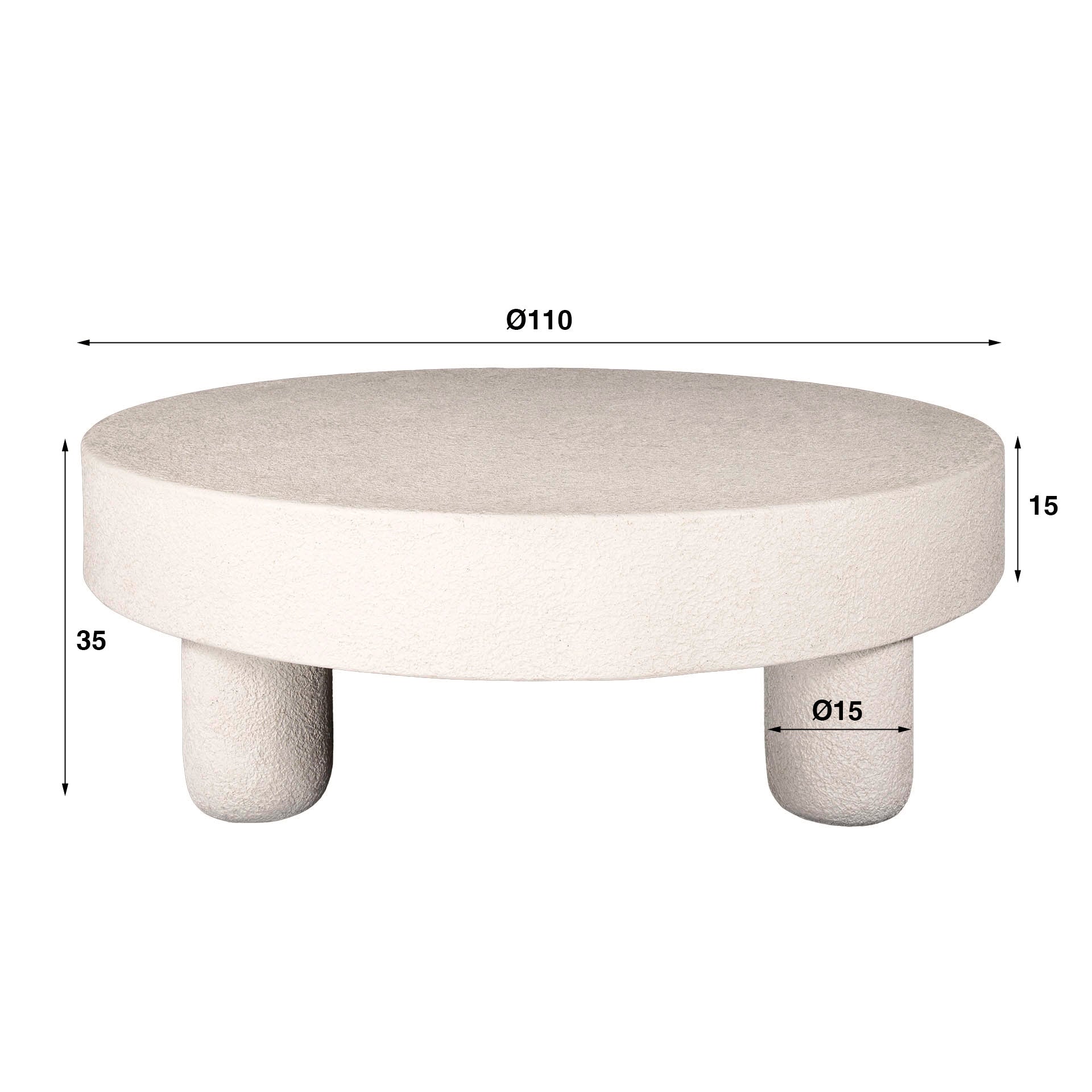 Couchtisch Marbela Ø110 cm – runder Design-Tisch aus Marmorkomposit in Steinoptik, 35 cm Höhe, modern & robust