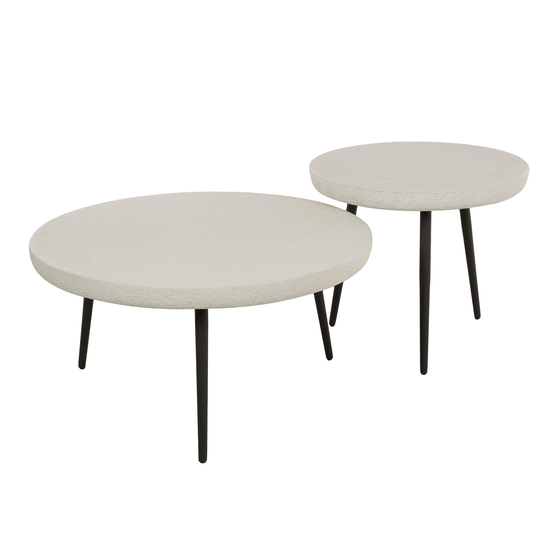 Couchtisch Set/2 Pietra – runde Tische aus Marmorkomposit in Steinoptik mit pulverbeschichtetem Gestell, 70 & 55 cm, modern & elegant