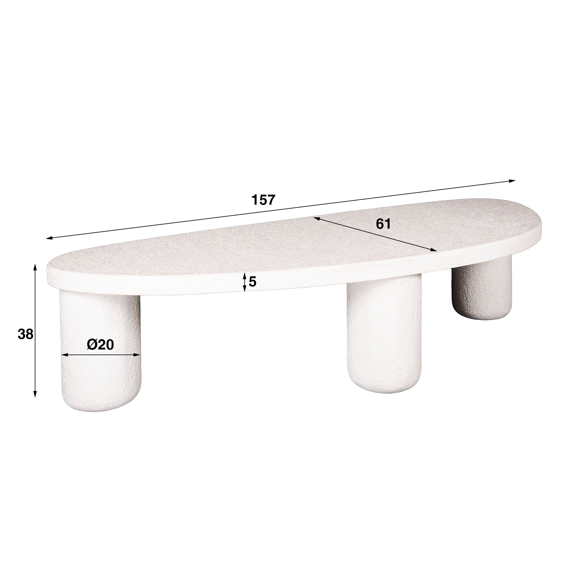 Couchtisch Marbela XL 157x61 cm – dreieckige Kieselform aus Marmorverbund in moderner Steinoptik, 38 cm Höhe