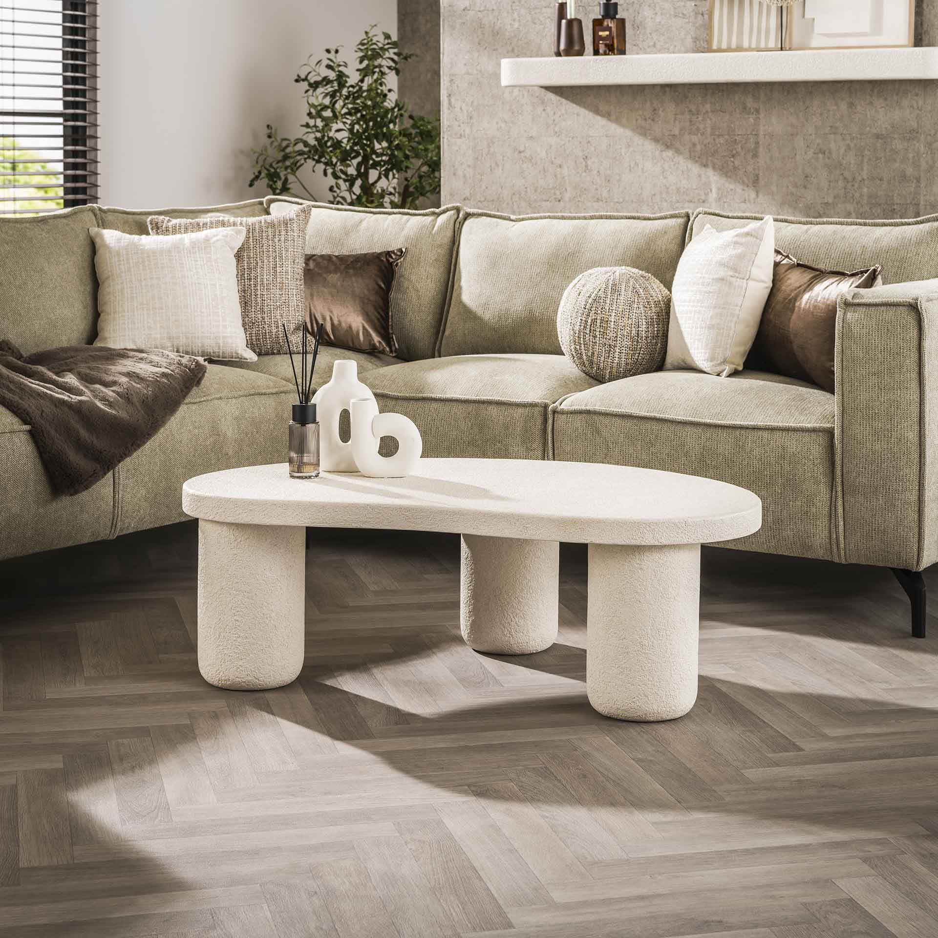 Couchtisch Marbela XL 110x70 cm – organische Form aus Marmorverbund, moderner Designer-Tisch in Steinoptik, 38 cm Höhe