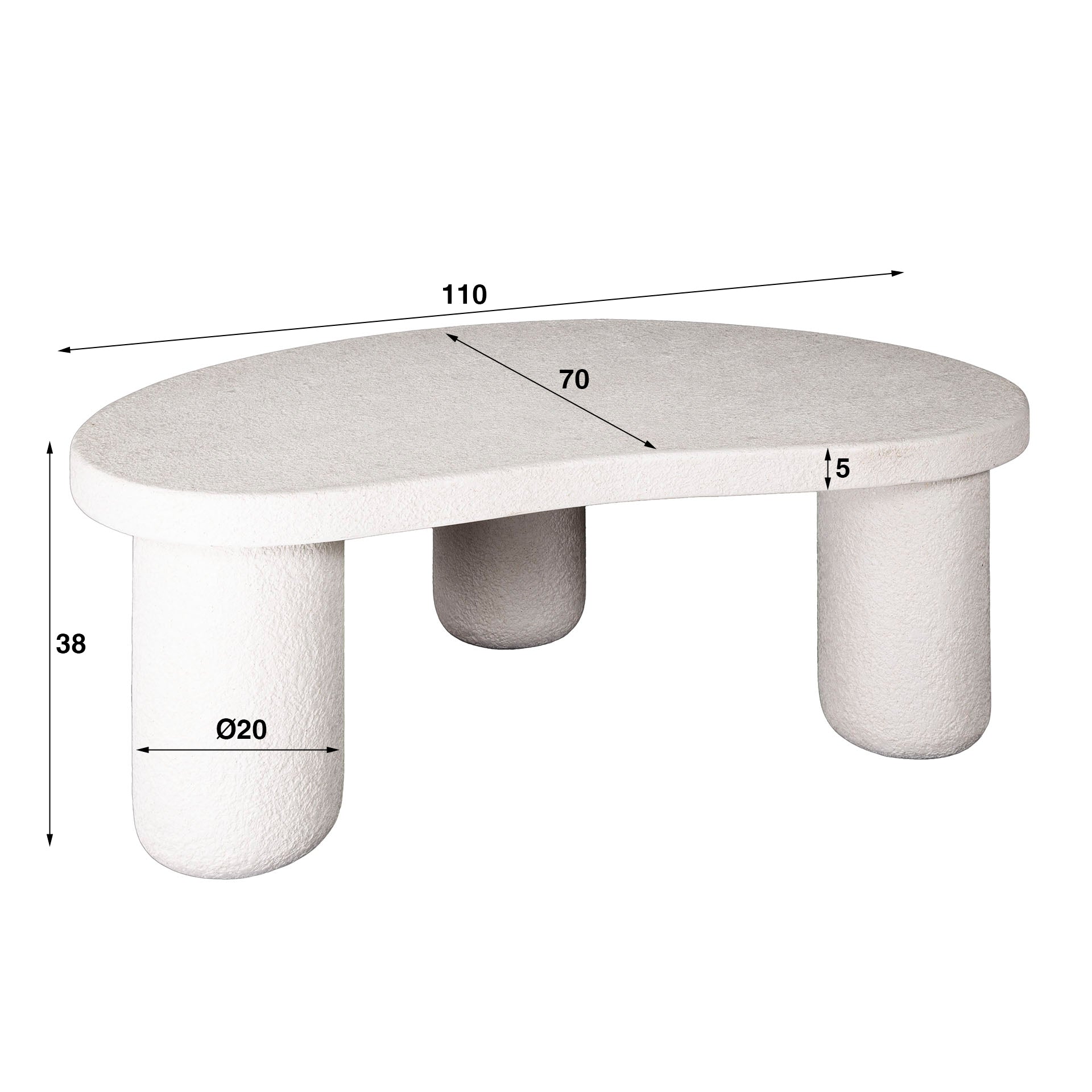 Couchtisch Marbela XL 110x70 cm – organische Form aus Marmorverbund, moderner Designer-Tisch in Steinoptik, 38 cm Höhe