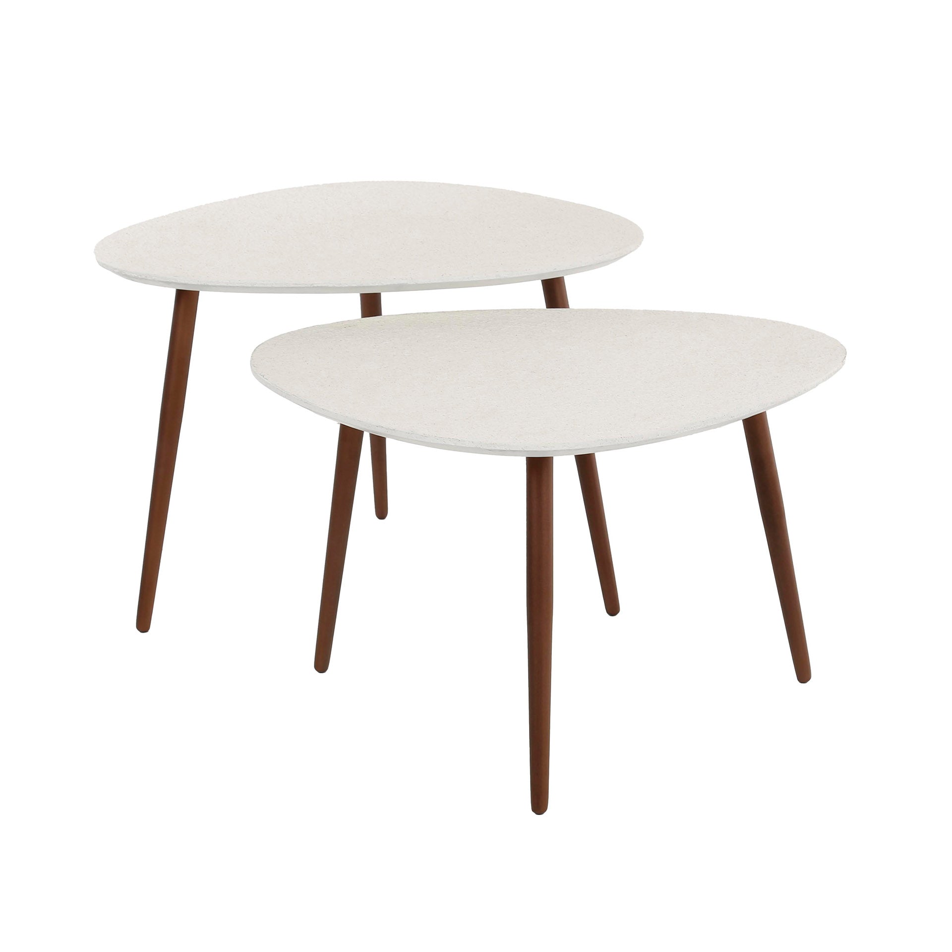 Couchtisch-Set Pentara (2er) – dreieckige Tische aus Marmorverbund mit bronzefarbenem Stahlgestell, 60 x 48 cm, Höhen 42/38 cm