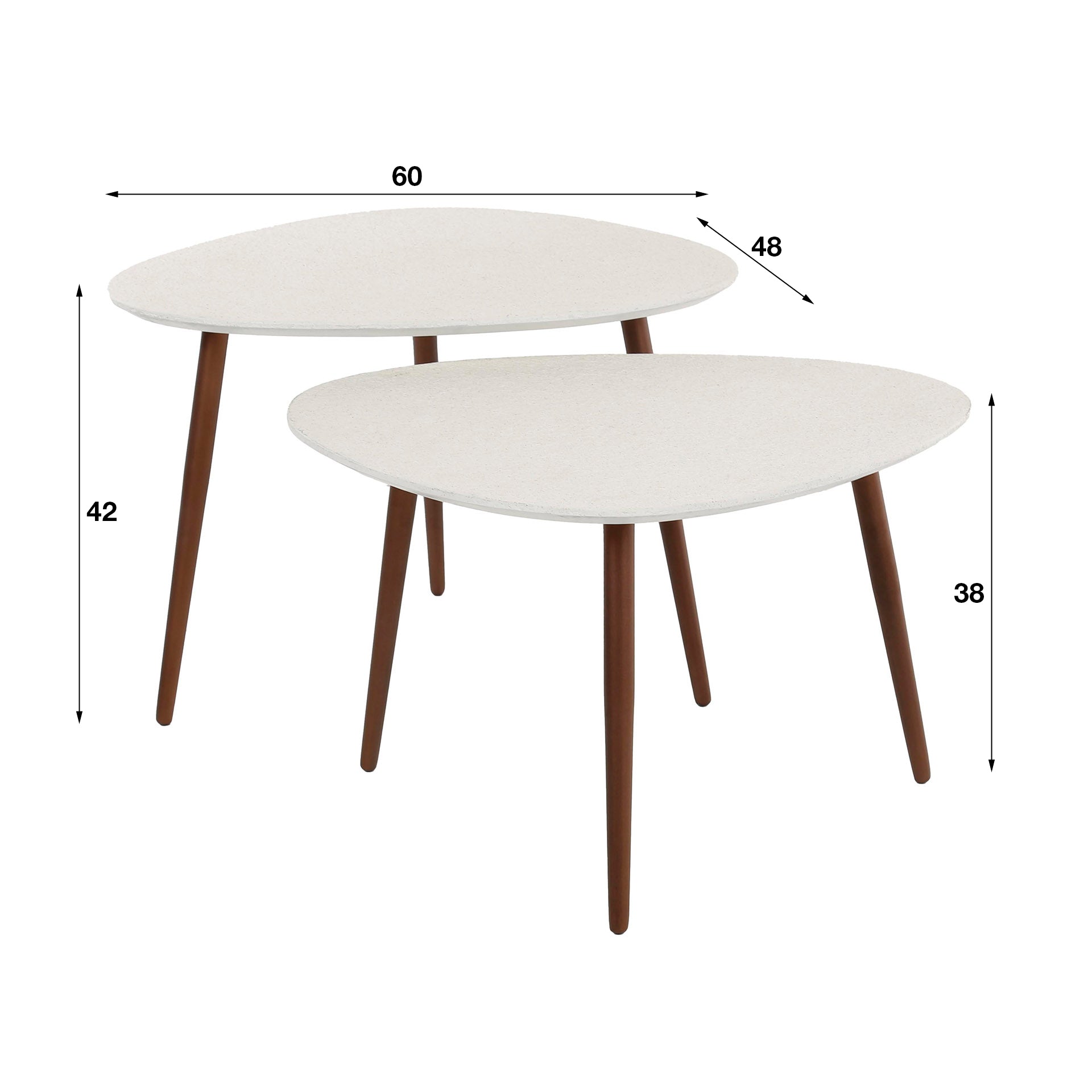 Couchtisch-Set Pentara (2er) – dreieckige Tische aus Marmorverbund mit bronzefarbenem Stahlgestell, 60 x 48 cm, Höhen 42/38 cm