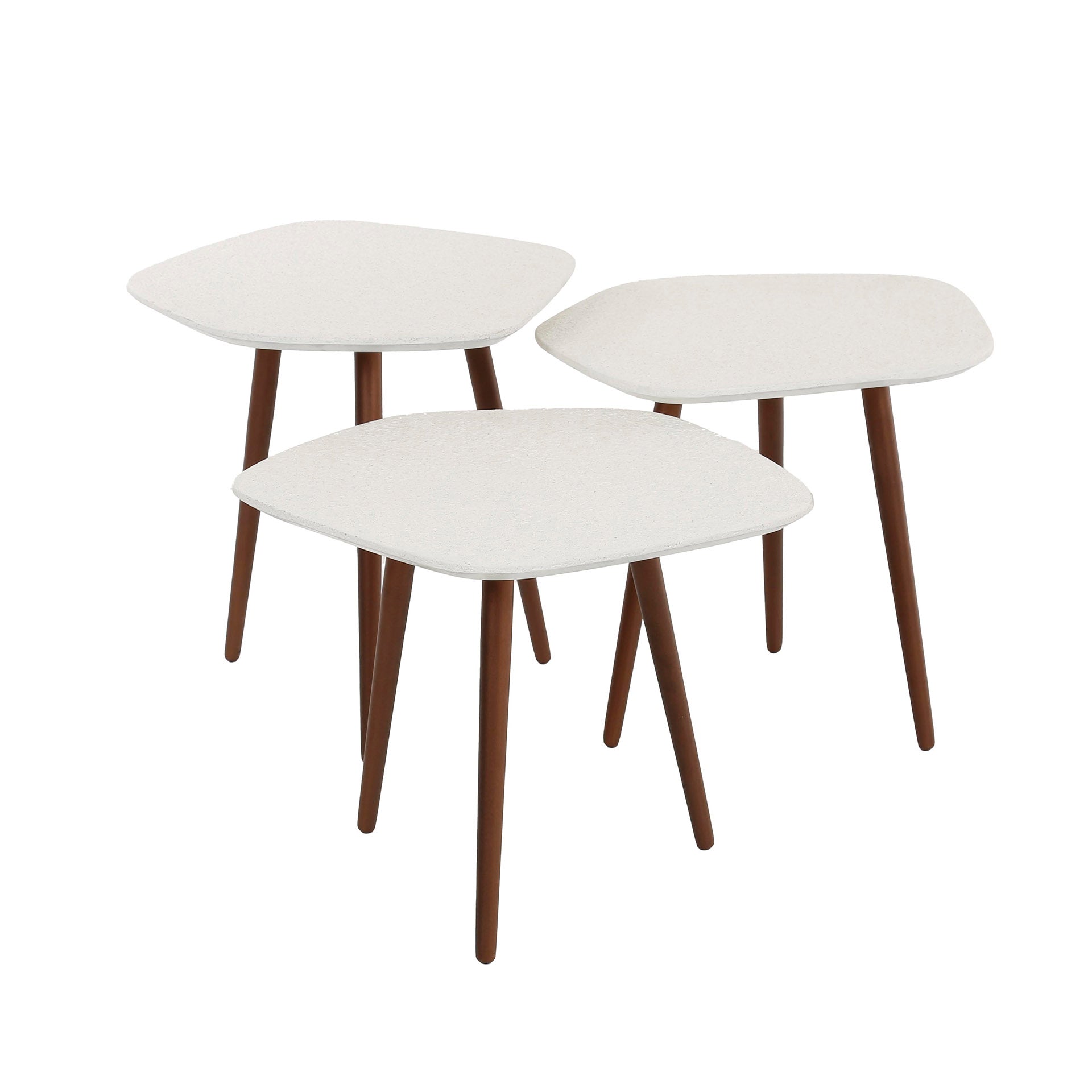 Couchtisch-Set Pentara (3er) – fünfeckige Tische aus Marmorverbund mit bronzefarbenem Stahlgestell, 47 x 42 cm, Höhen 43/39/36 cm
