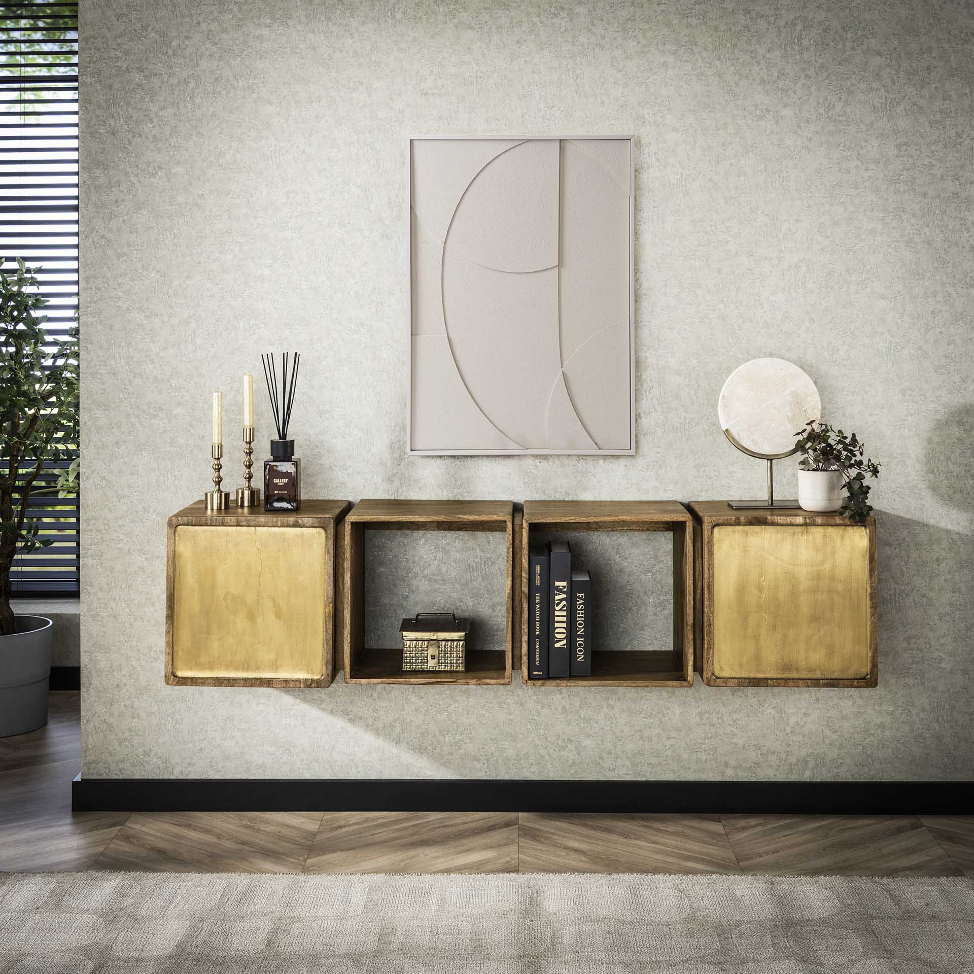 Sideboard & Kommode Bellaro – Mangoholz mit Messing-Akzenten, 2 Türen & offene Fächer, modern & elegant