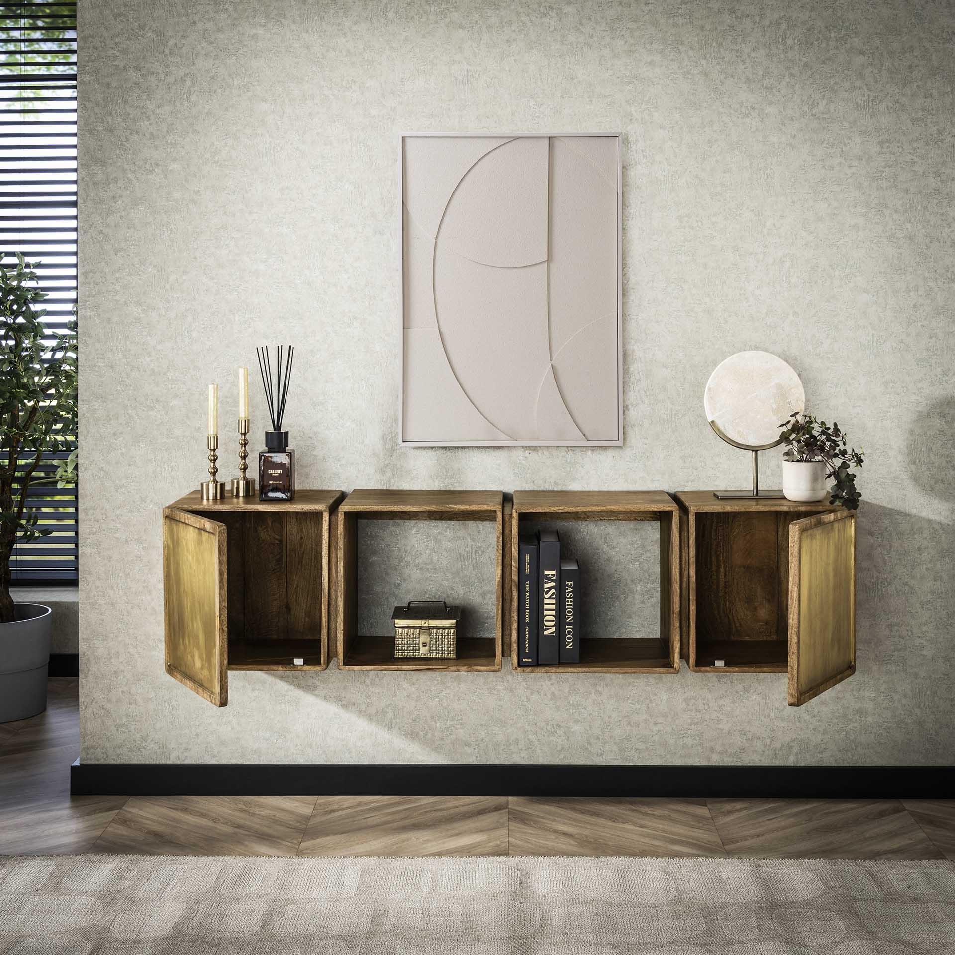 Sideboard & Kommode Bellaro – Mangoholz mit Messing-Akzenten, 2 Türen & offene Fächer, modern & elegant