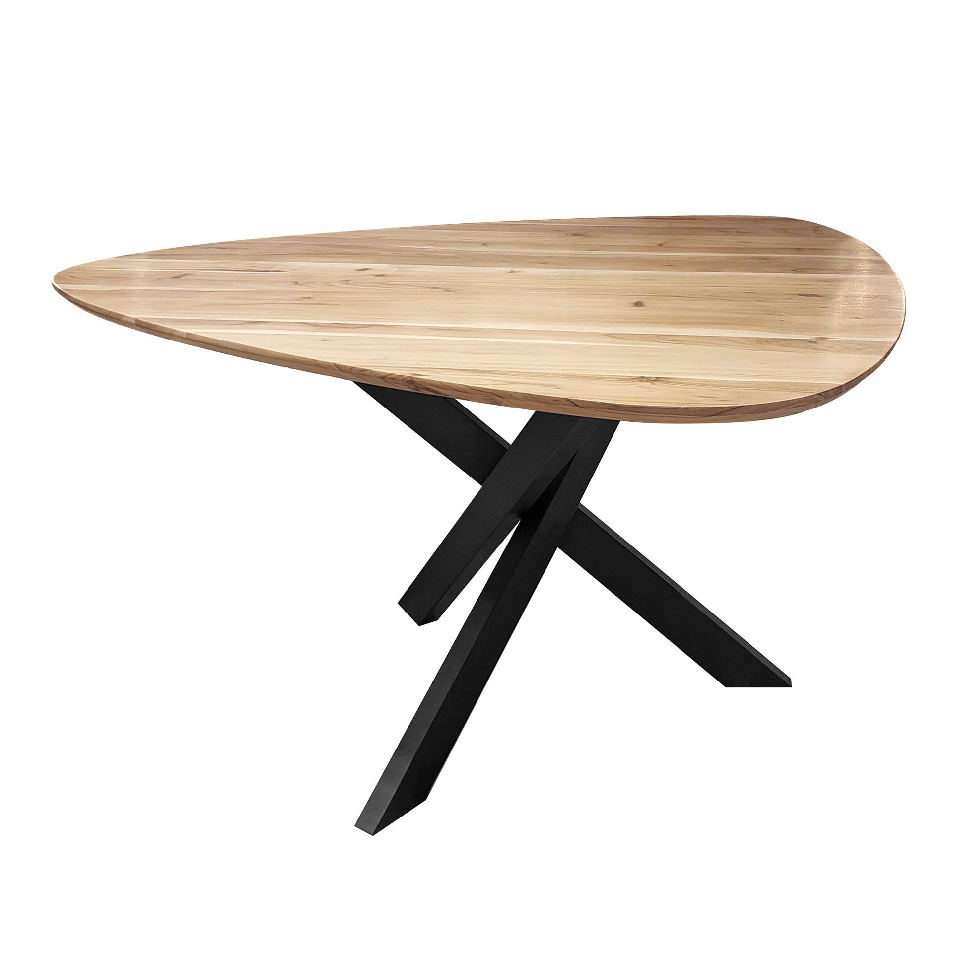 Esstisch Trivaro – dreieckiger Tisch aus massivem Akazienholz mit schwarzem Spinnengestell, 135 x 135 cm