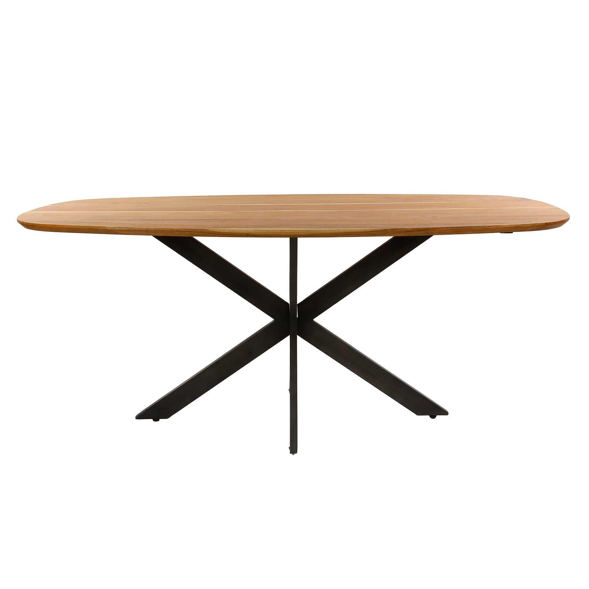 Esstisch Norvan 180x95 cm – ovaler Tisch aus massivem Akazienholz mit schwarzem Spinnengestell, natur lackiert