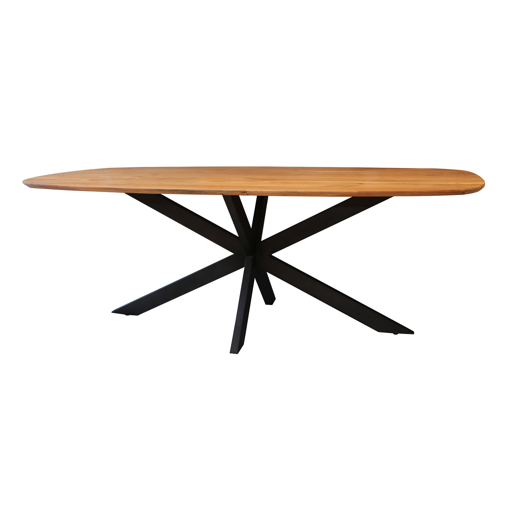 Esstisch Norvan 215x105 cm – ovaler Tisch aus massivem Akazienholz mit Spinnengestell aus Metall, natur lackiert