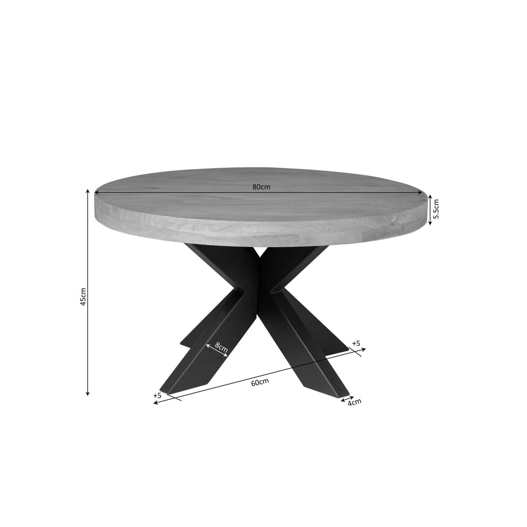 Couchtisch Delta Rund – Mangoholz & Metall, 80 cm