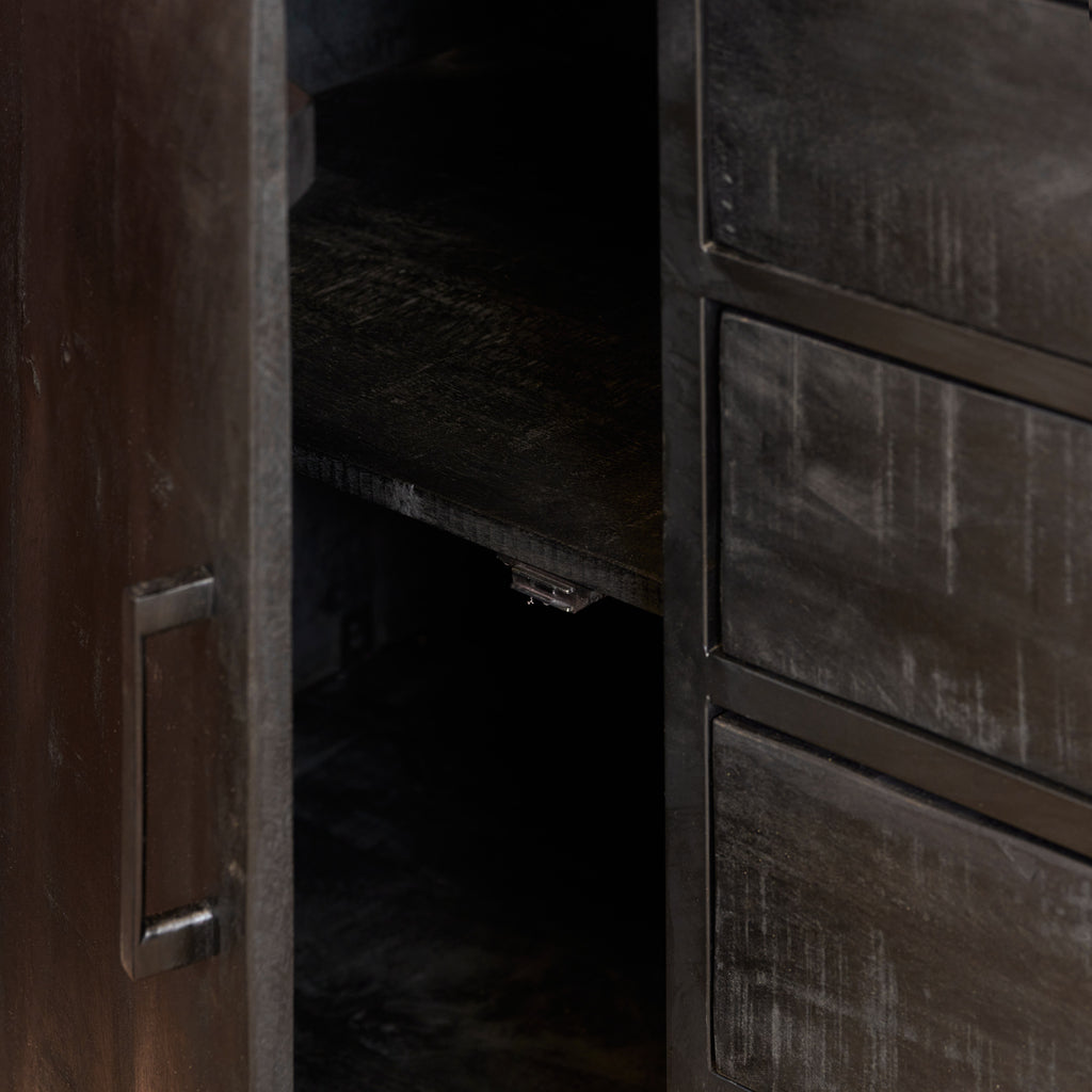 Sideboard Delta Schwarz – Kommode aus Mangoholz mit Metallrahmen, 4 Schubladen & 2 Türen, 164 x 45 x 85 cm
