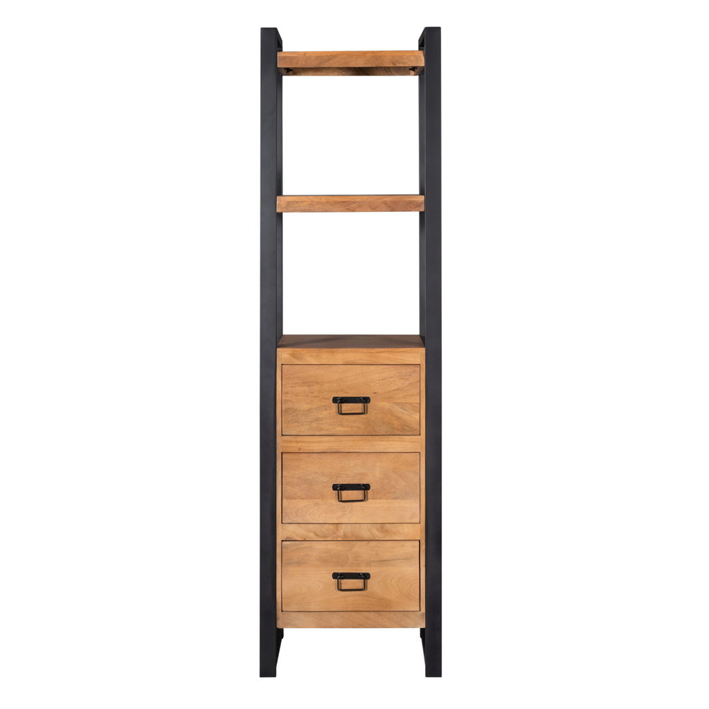 Bücherregal Bori – Mangoholz & Metall, 55 x 40 x 200 cm