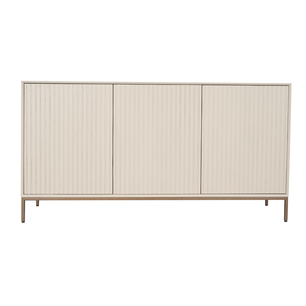 Sideboard Sole Sand 165x45x85 cm – Mangoholz Kommode mit Lamellenfront & elegantem Metallrahmen
