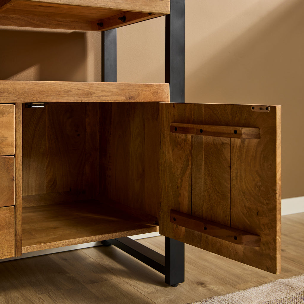 Sideboard Bori Natur – Mangoholz Kommode mit Metallgestell 135×45×80 cm