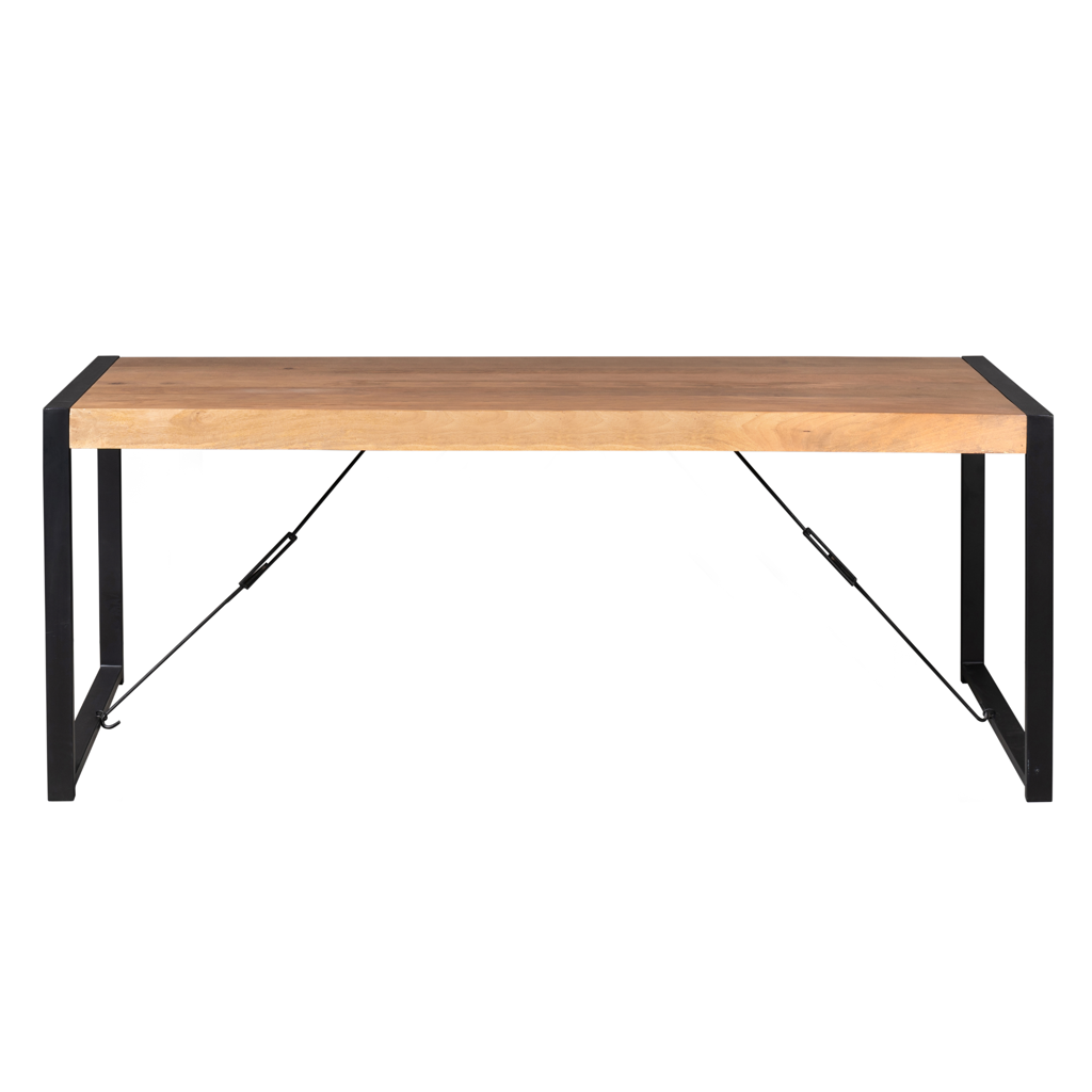 Esstisch Bori – Mangoholz & Metall, Klarlack, 200 x 90 cm mit U-Gestell in Schwarz