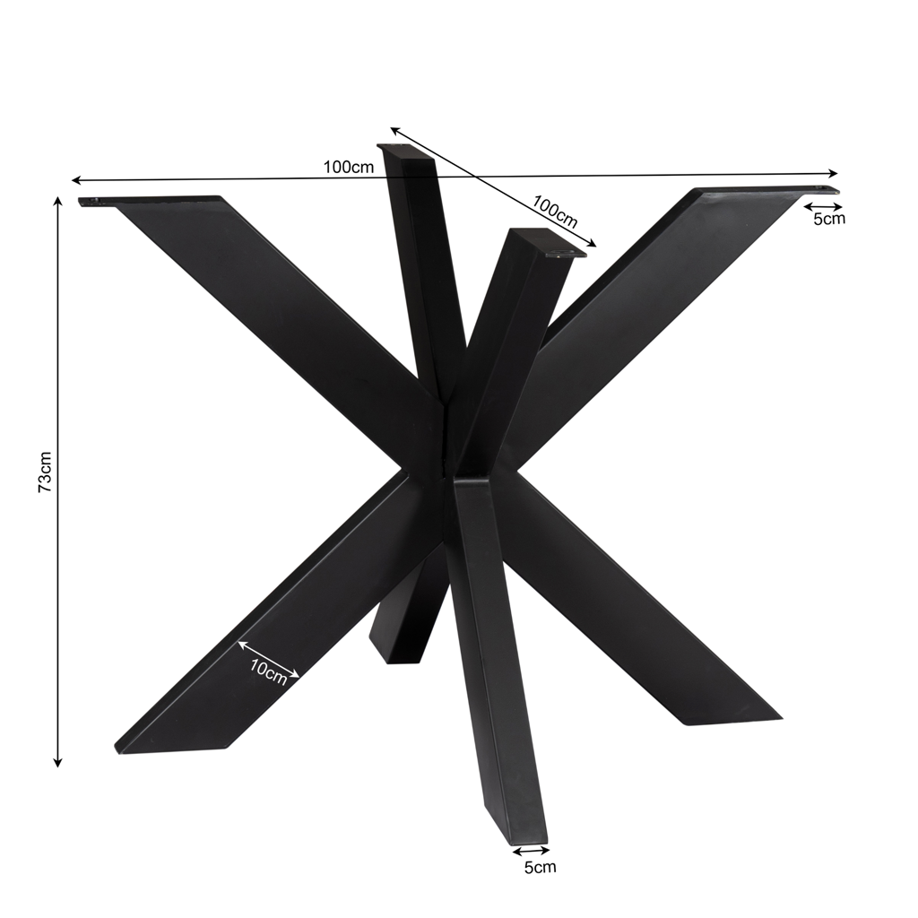 Matrix Tischbein Schwarz 100x100x73 cm – modernes Metallgestell für runde Tischplatten bis Ø150 cm