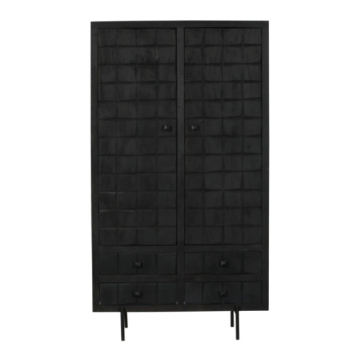 Schrank Jacky Schwarz – Mangoholz-Schrank mit 2 Türen & 4 Schubladen, 100 x 40 x 180 cm
