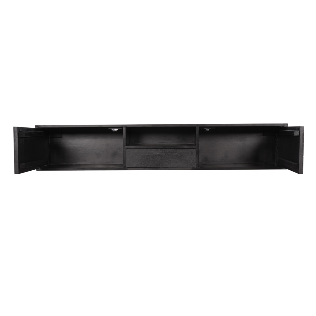 TV-Board Sydney – Lowboard aus Mangoholz mit schwarzem Gestell, modernes Design, 180 x 40 x 55 cm