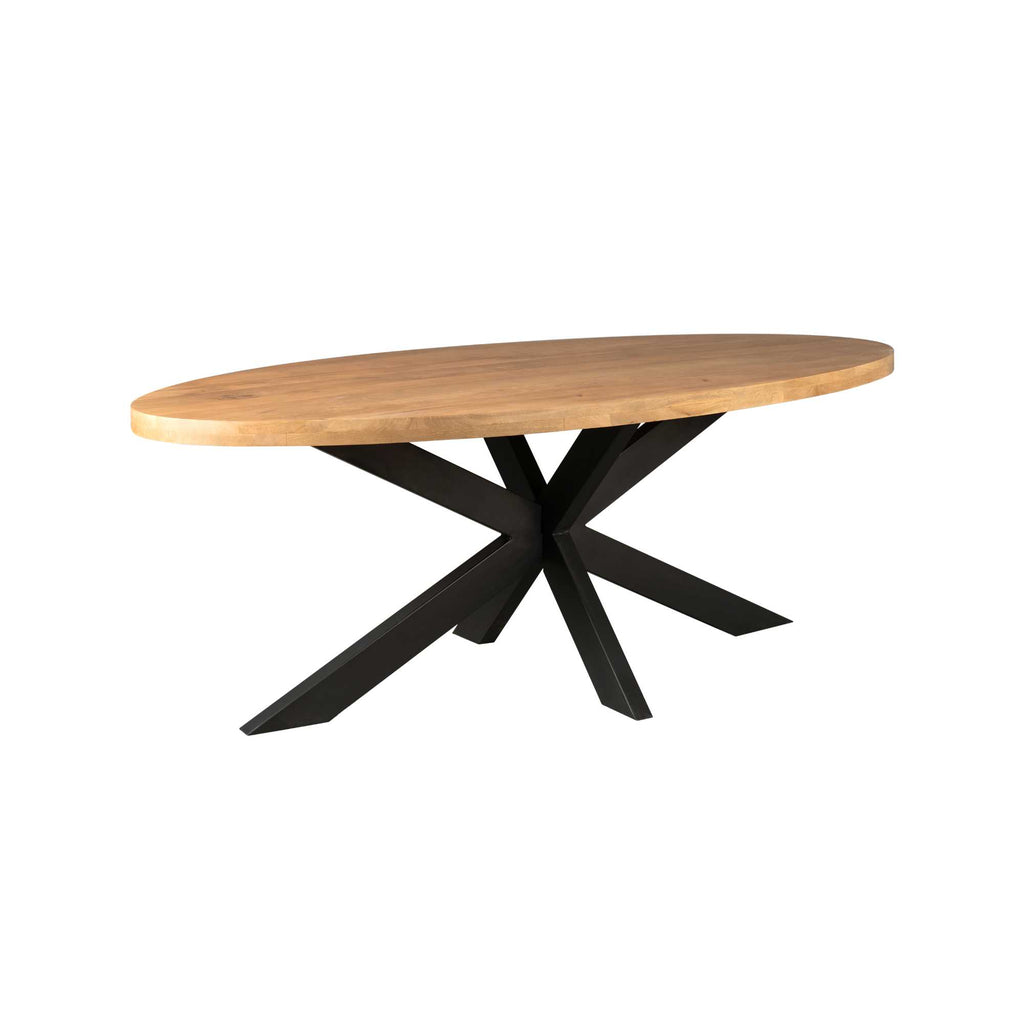 Ovaler Esstisch Delta – Mangoholz & Matrix-Bein aus schwarzem Metall, 210 x 100 x 76 cm, modernes Design