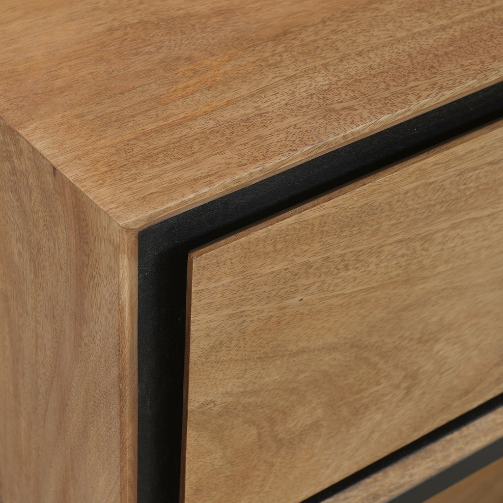 Konsolentisch Rois – Mangoholz Anrichte mit Metallgestell, 180×35×76 cm, modernes Möbel mit 4 Schubladen & Regalboden