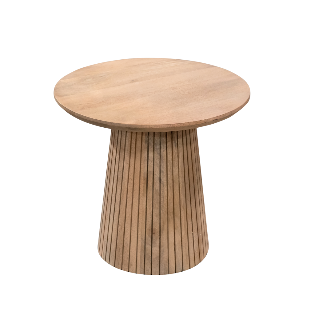 Couchtisch Sole 50x50x46 cm – Runder Wohnzimmertisch aus Mangoholz Natur mit modernem Lattenmuster