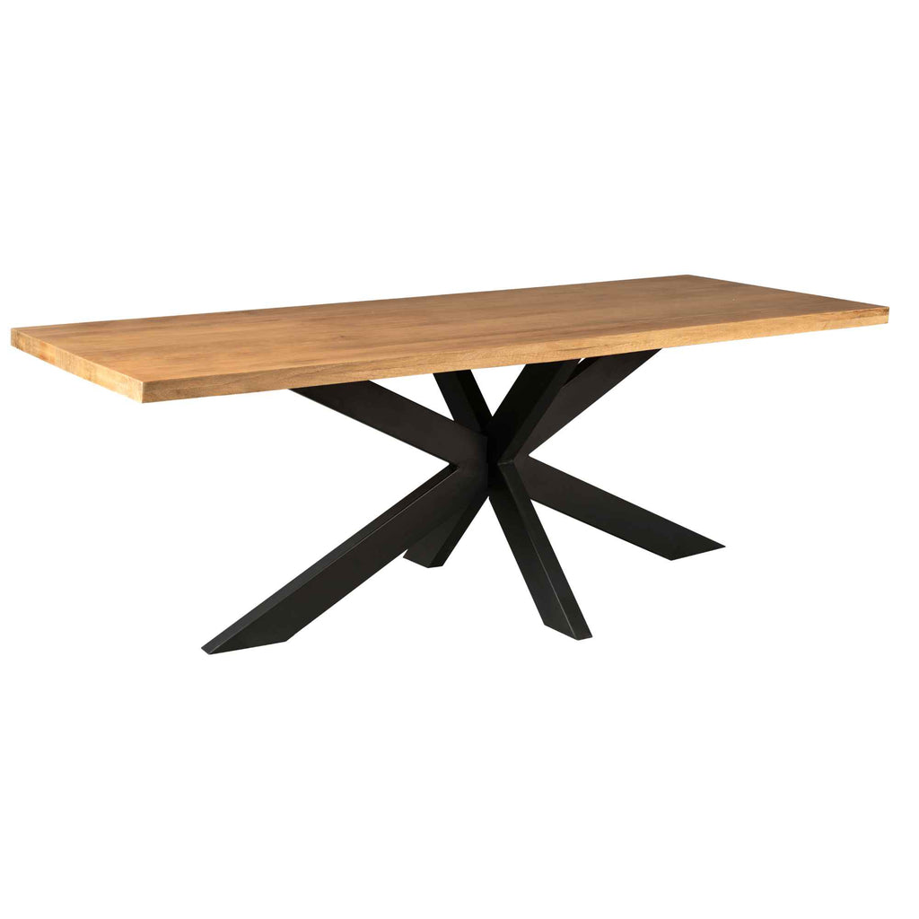 Esstisch Delta Natur – Rechteckiger Tisch aus Mangoholz mit Klarlack & Metall-Matrixgestell, 300 x 100 x 76 cm